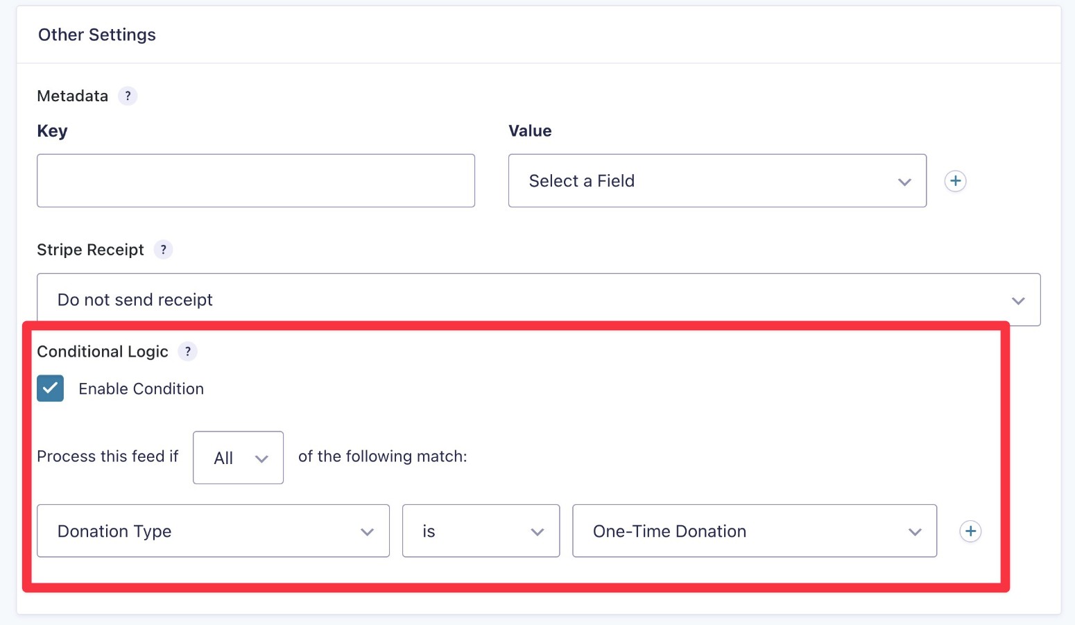 Use conditional logic to control when to process Gravity Forms Stripe feed
