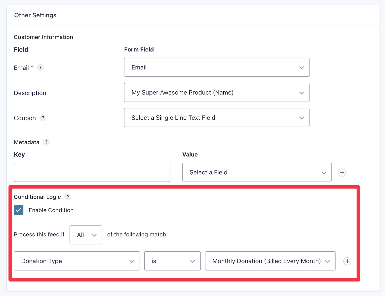Use conditional logic to control when to process Gravity Forms Stripe feed