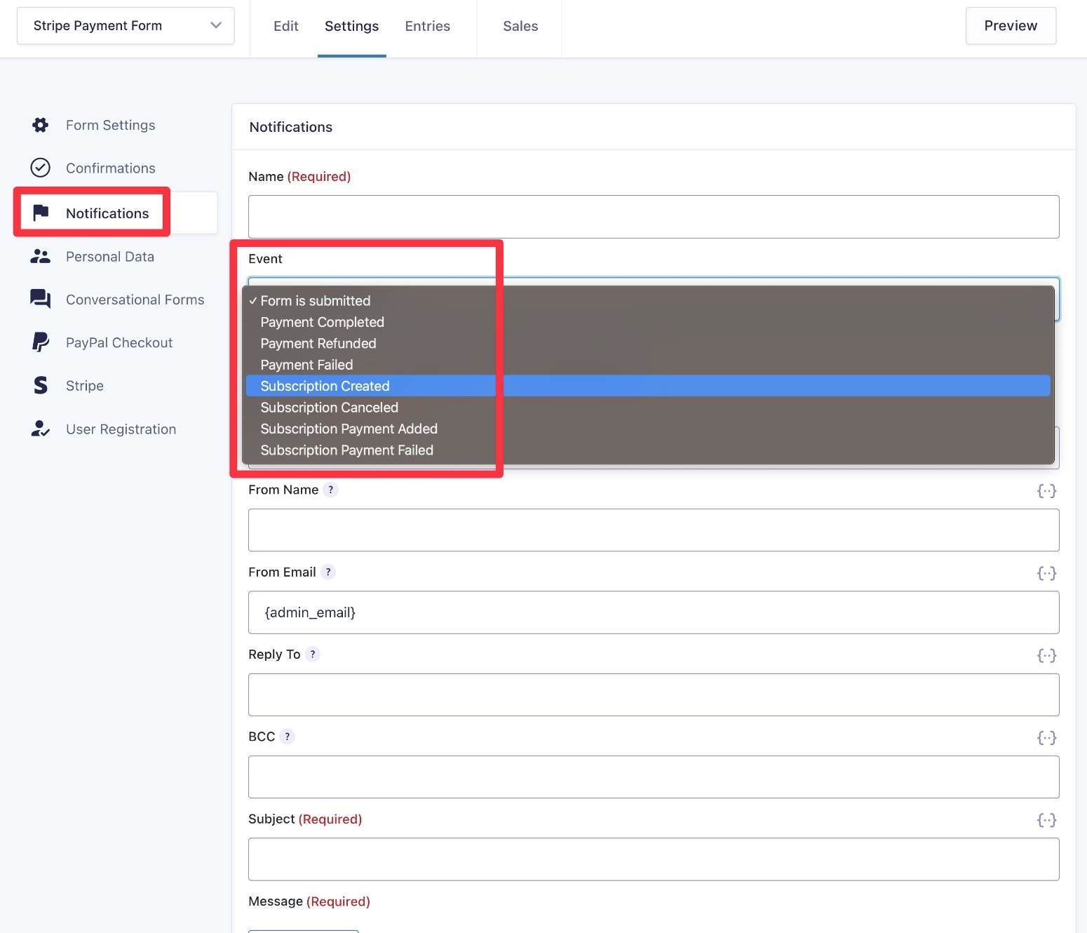 Gravity Forms and Stripe notification emails