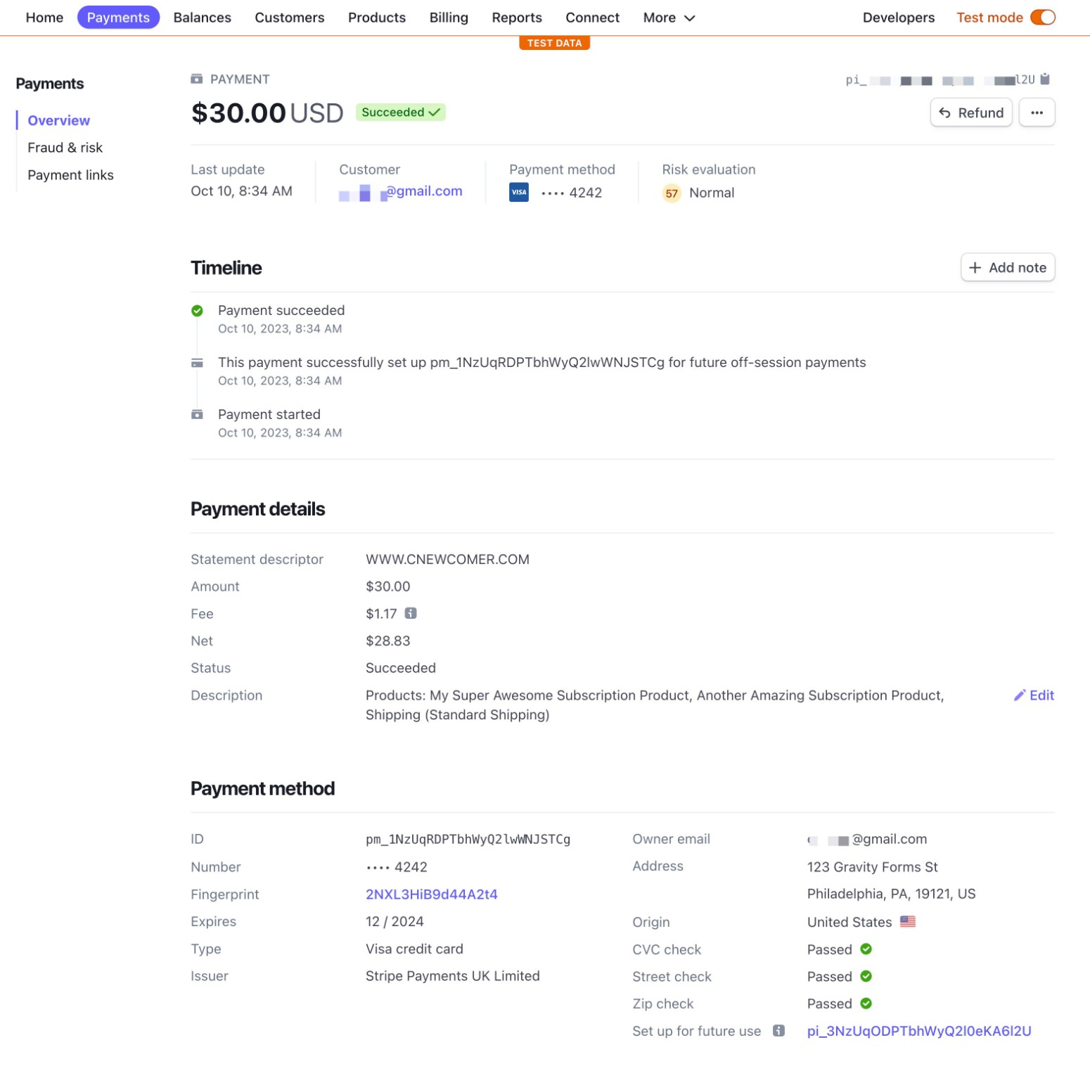 View payment details in Stripe