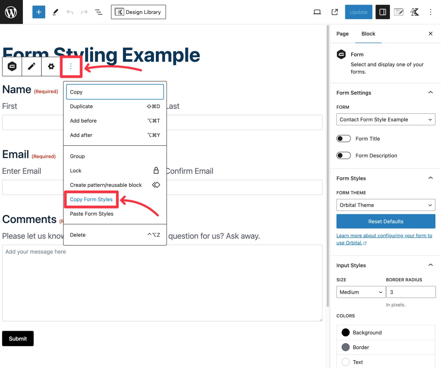 How to copy form styles