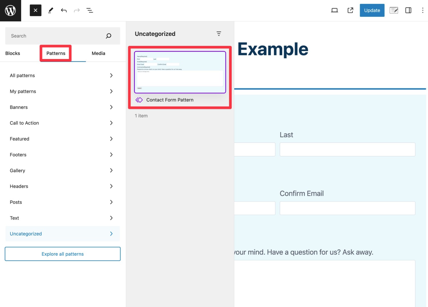 Insert Gravity Forms pattern