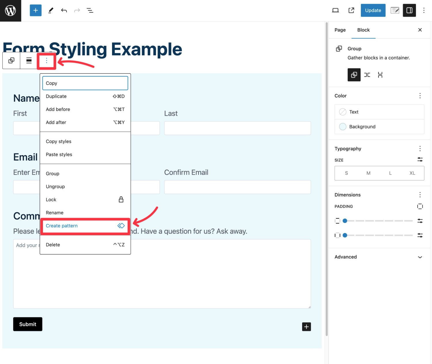 Create a new Form pattern
