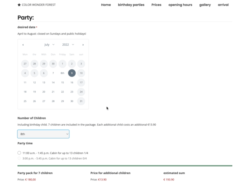 Event booking forms

