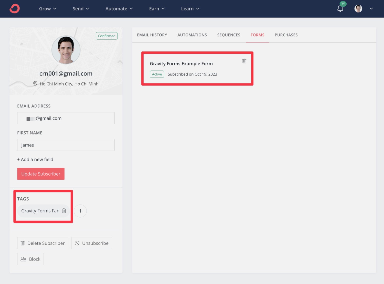 User added to ConvertKit
