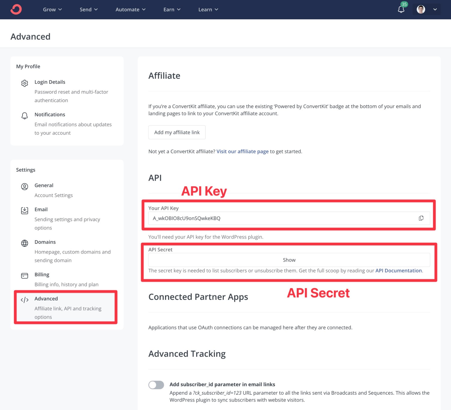 ConvertKit API key