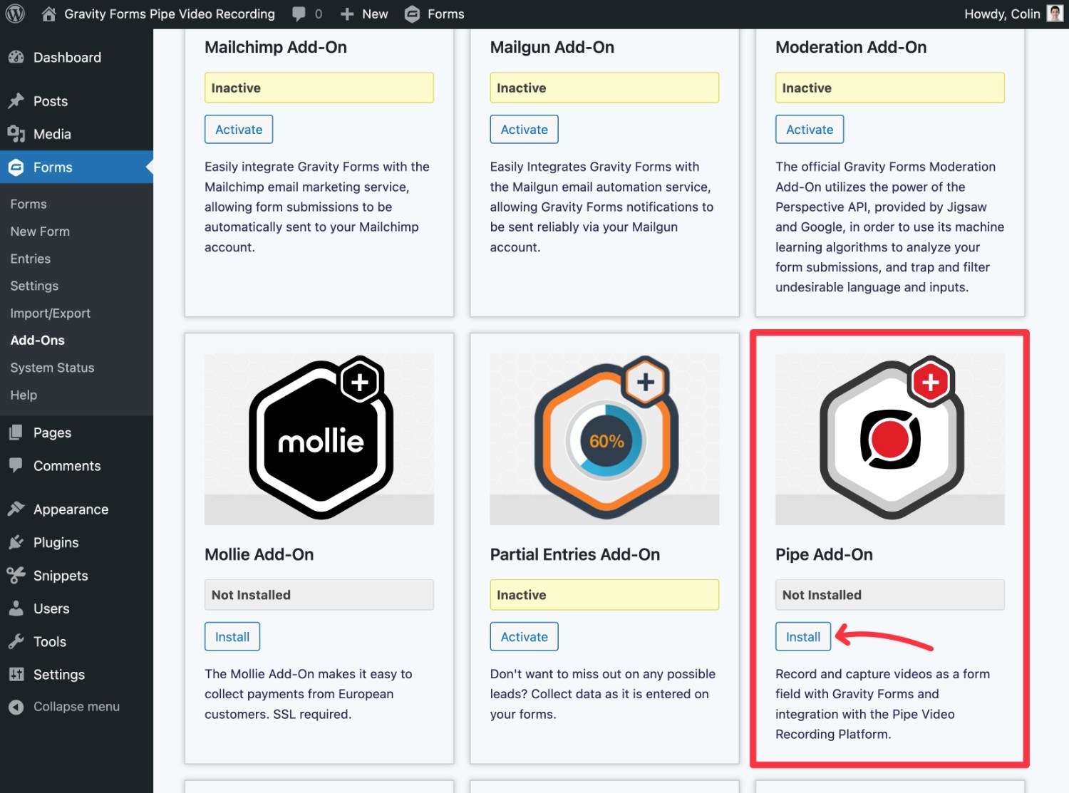 Install the Pipe Video Recording Add-On