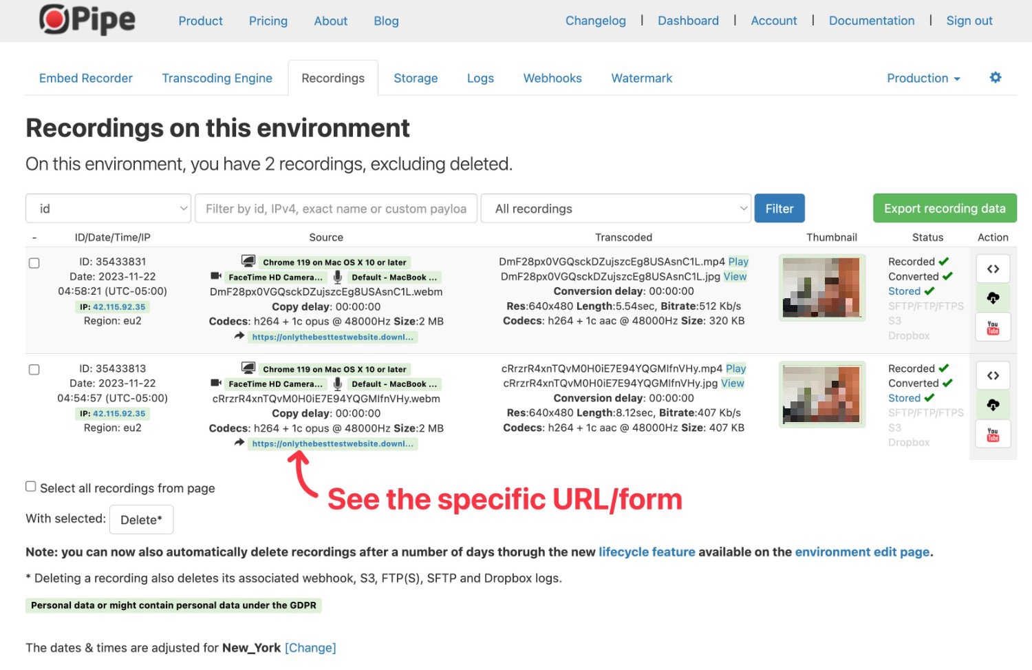 Videos in Pipe dashboard