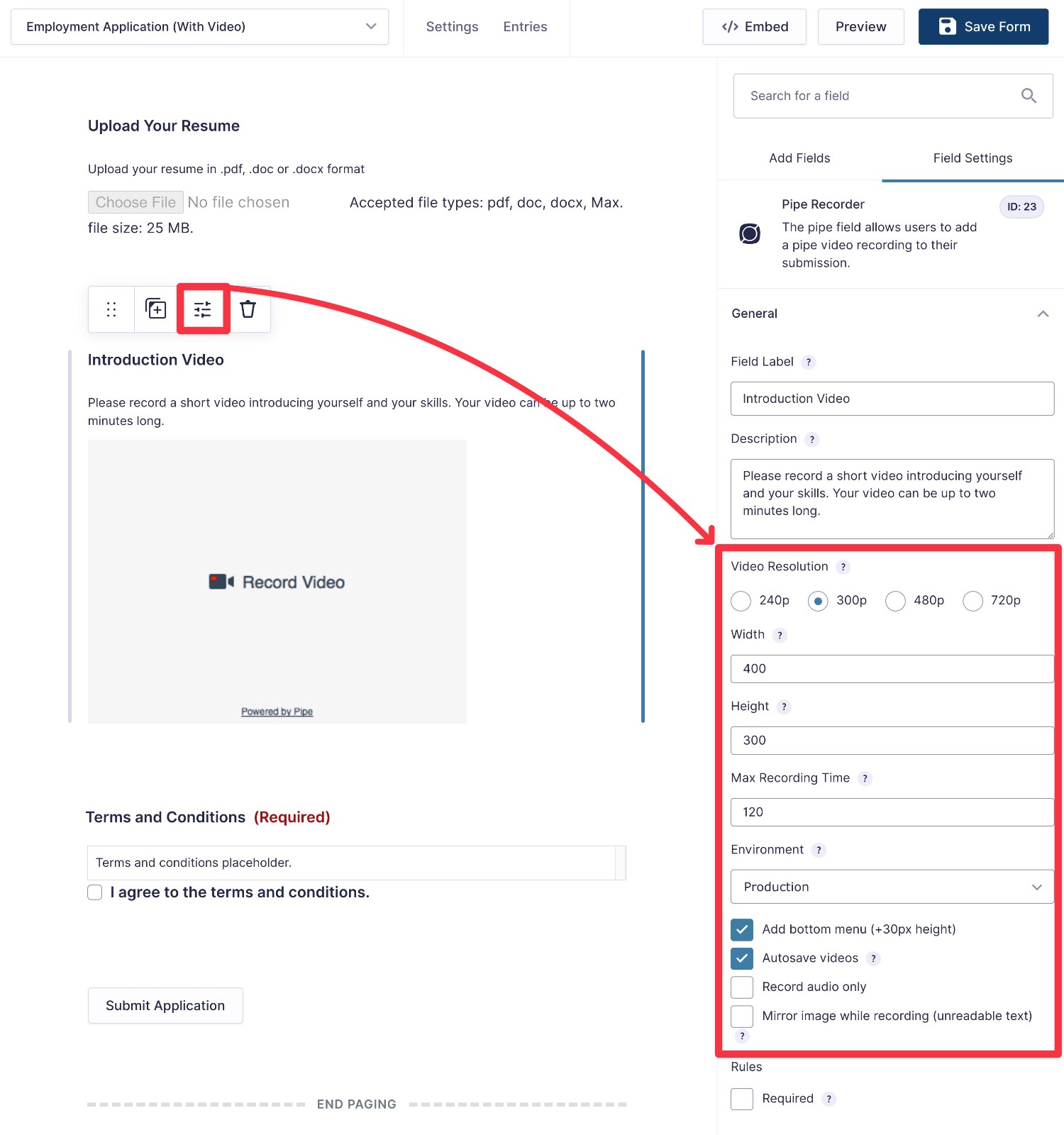 Configure the Pipe field settings