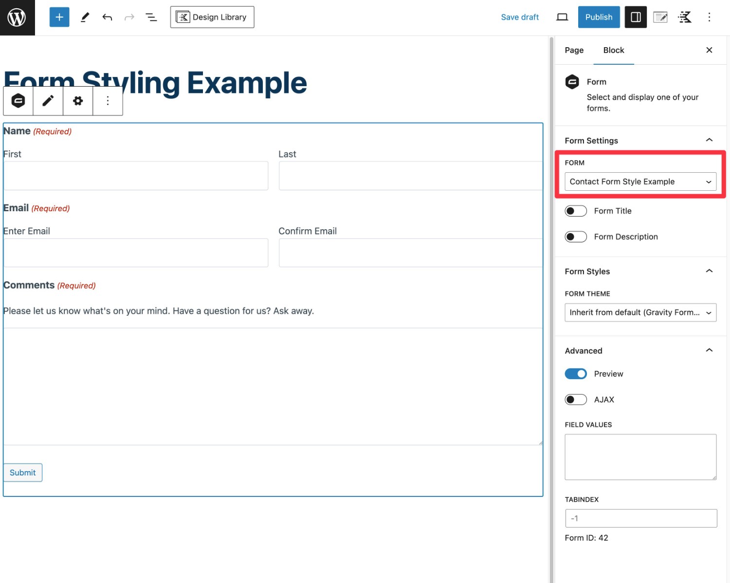 Embed your form using the block
