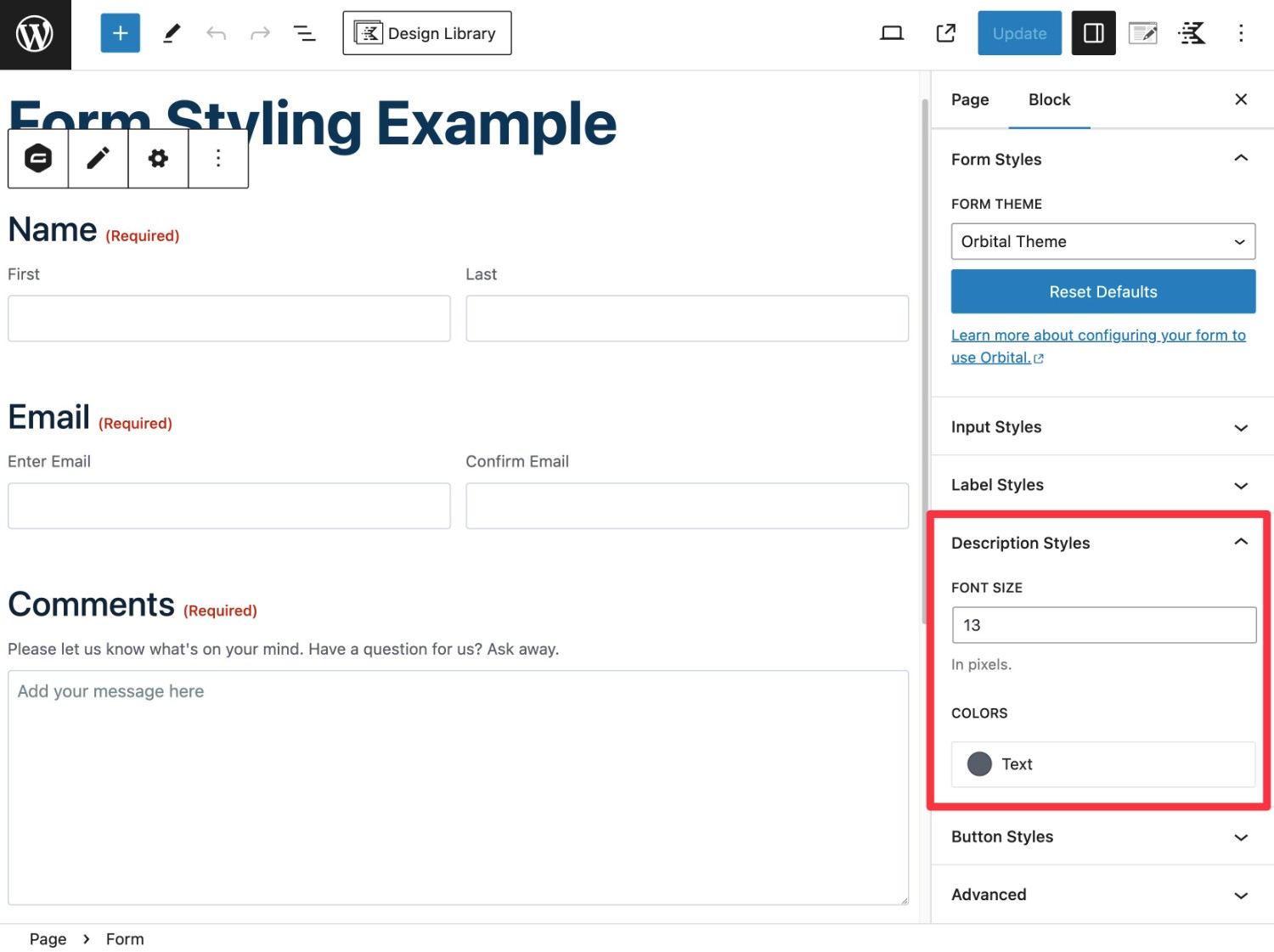 Description style options