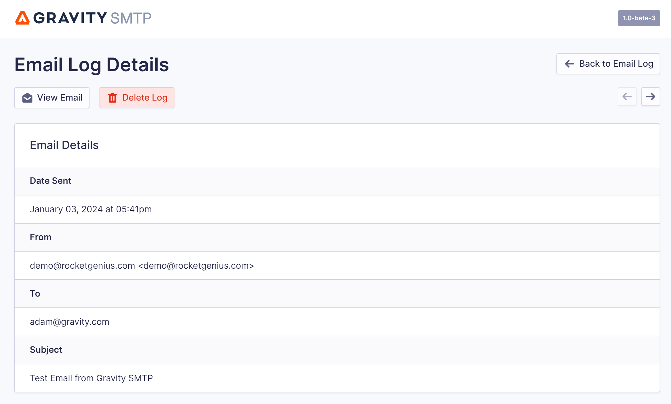 Email Log Details Beta 3