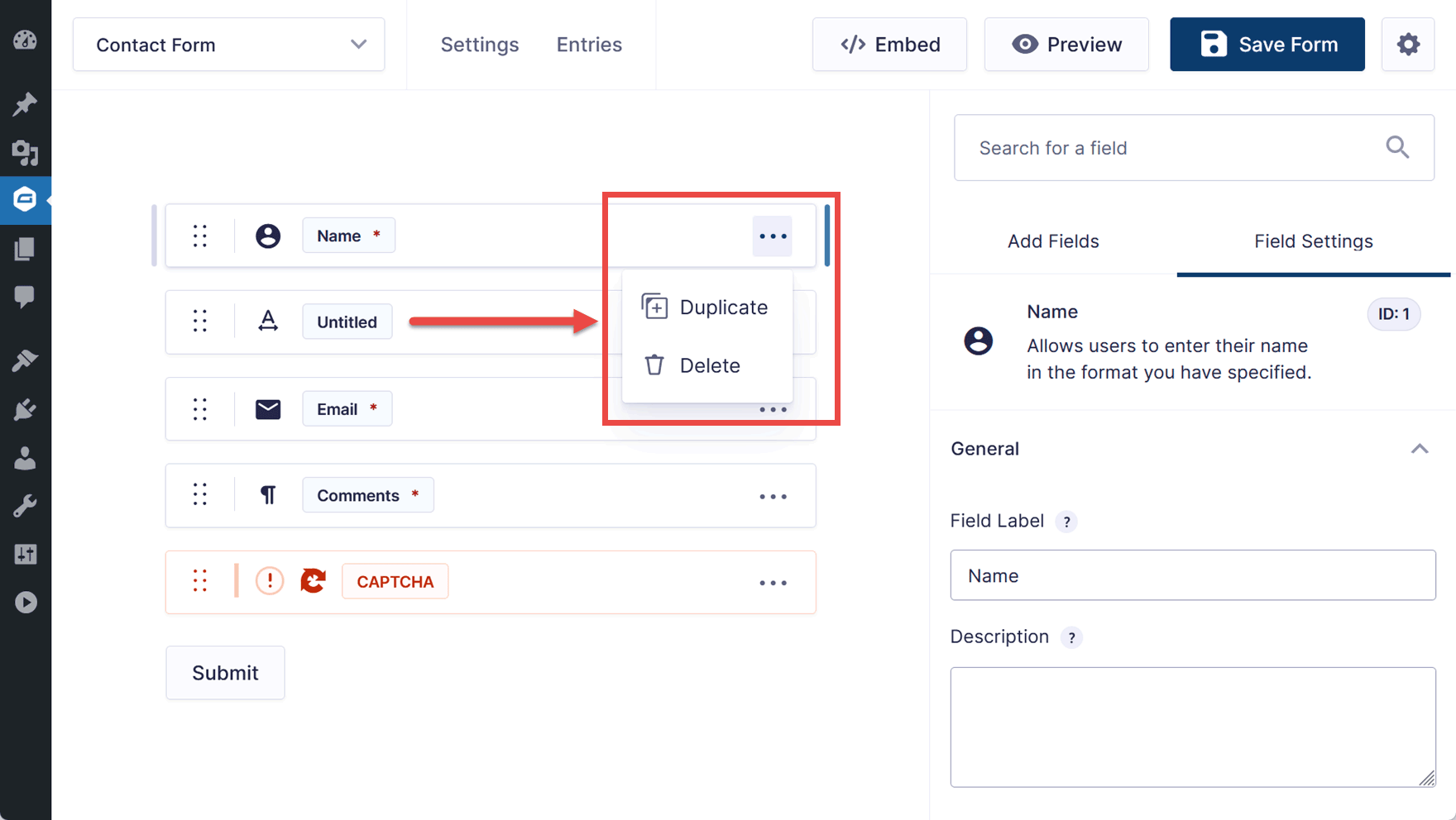 Compact View Field Menu