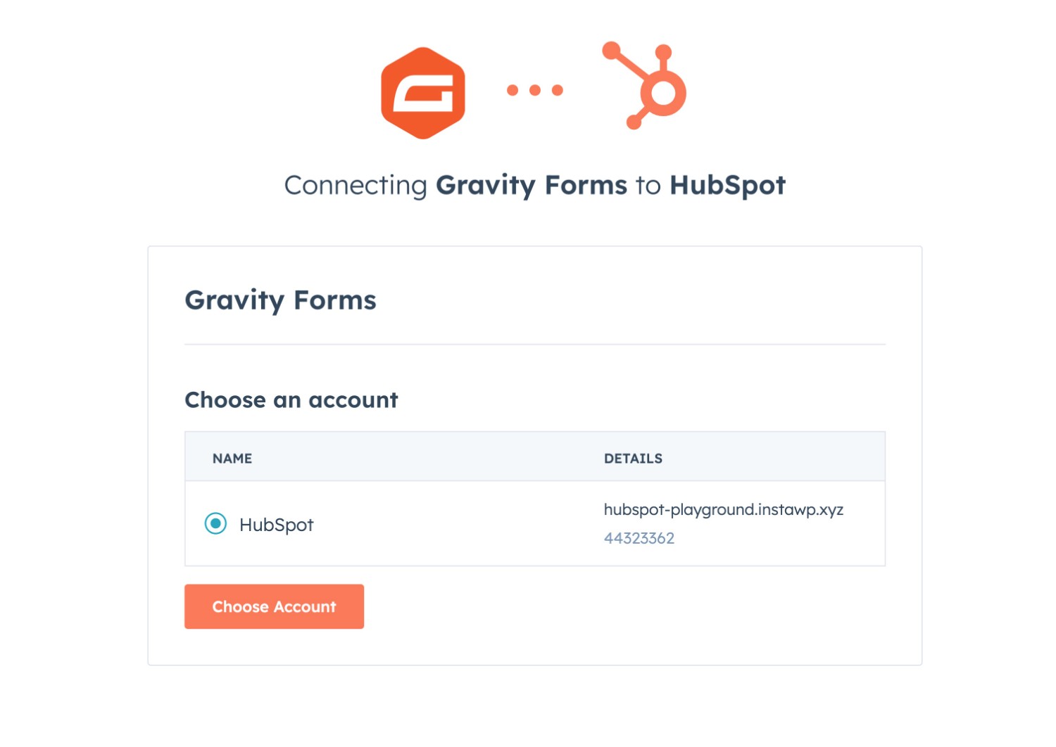Choose HubSpot account