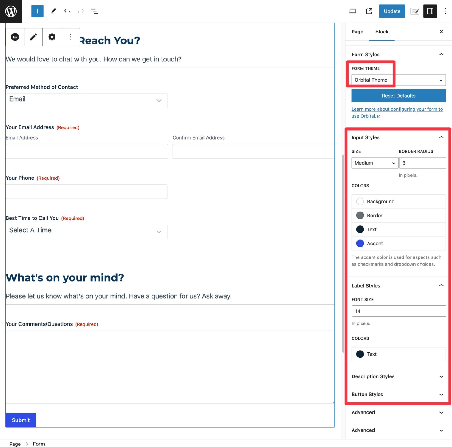 How to style your WordPress contact form in the block editor