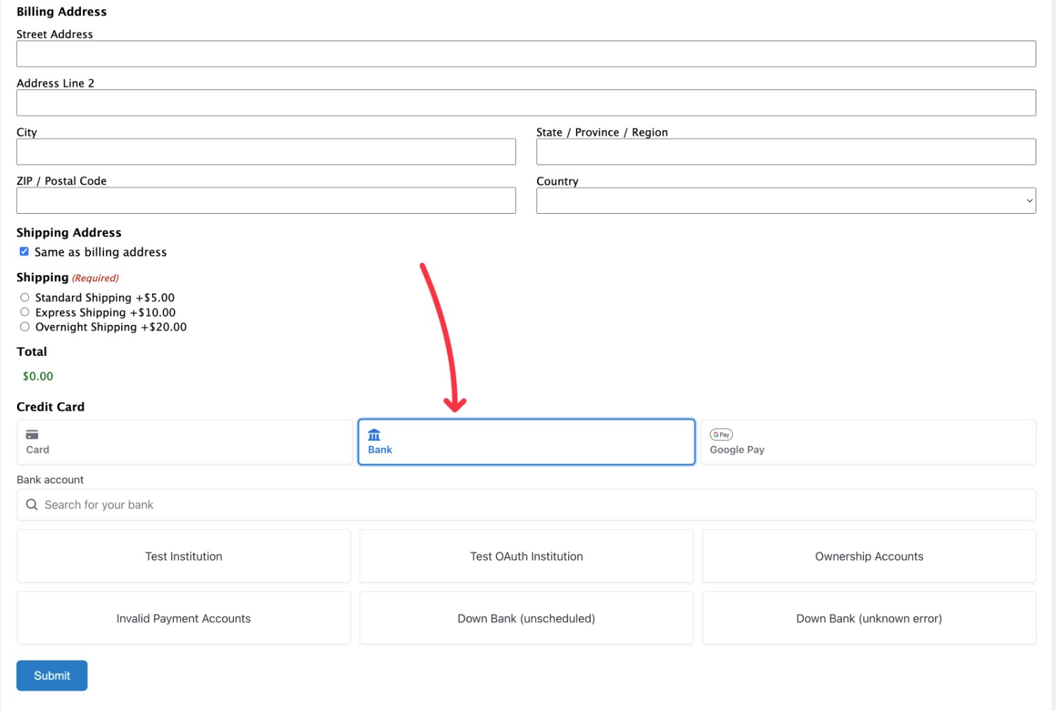 Gravity Forms Stripe ACH payments option