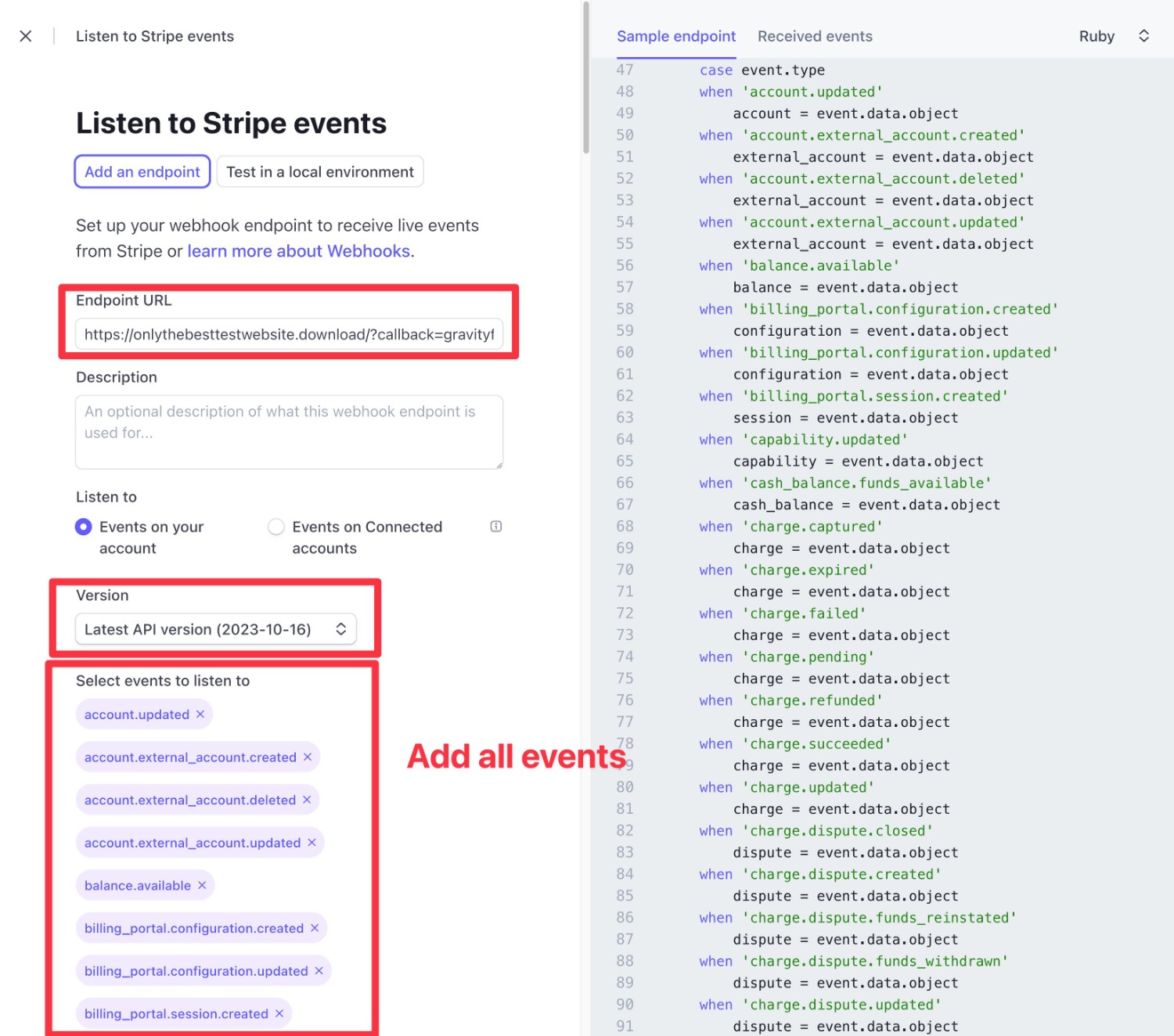 Endpoint configuration