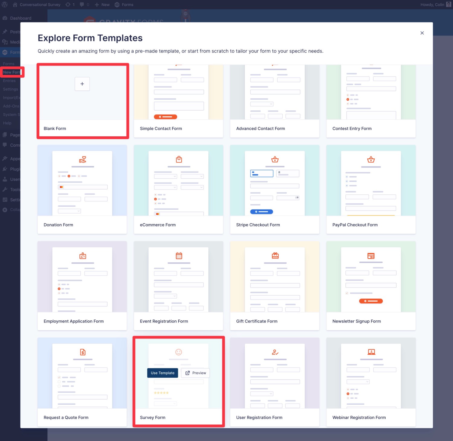 Choose your survey form template