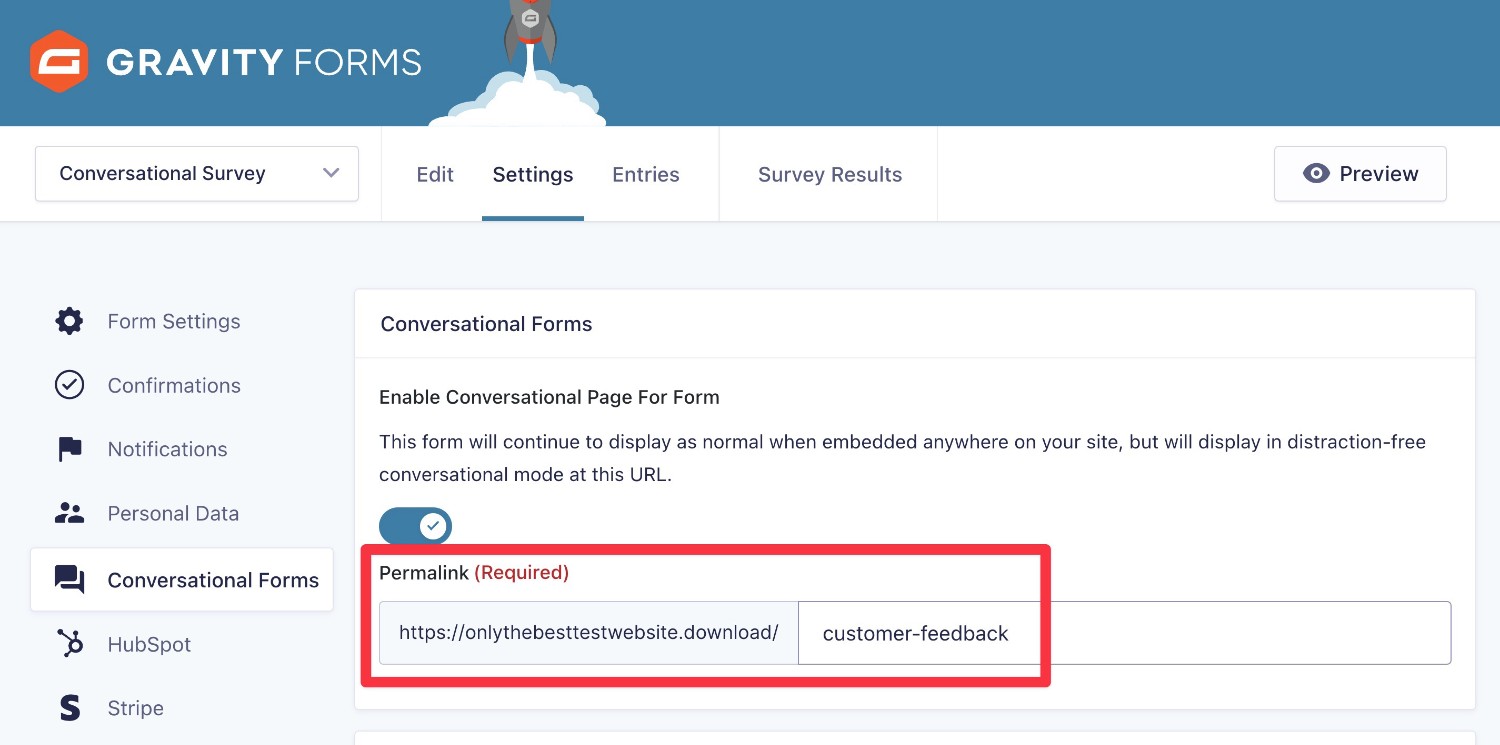 Choose conversational form URL