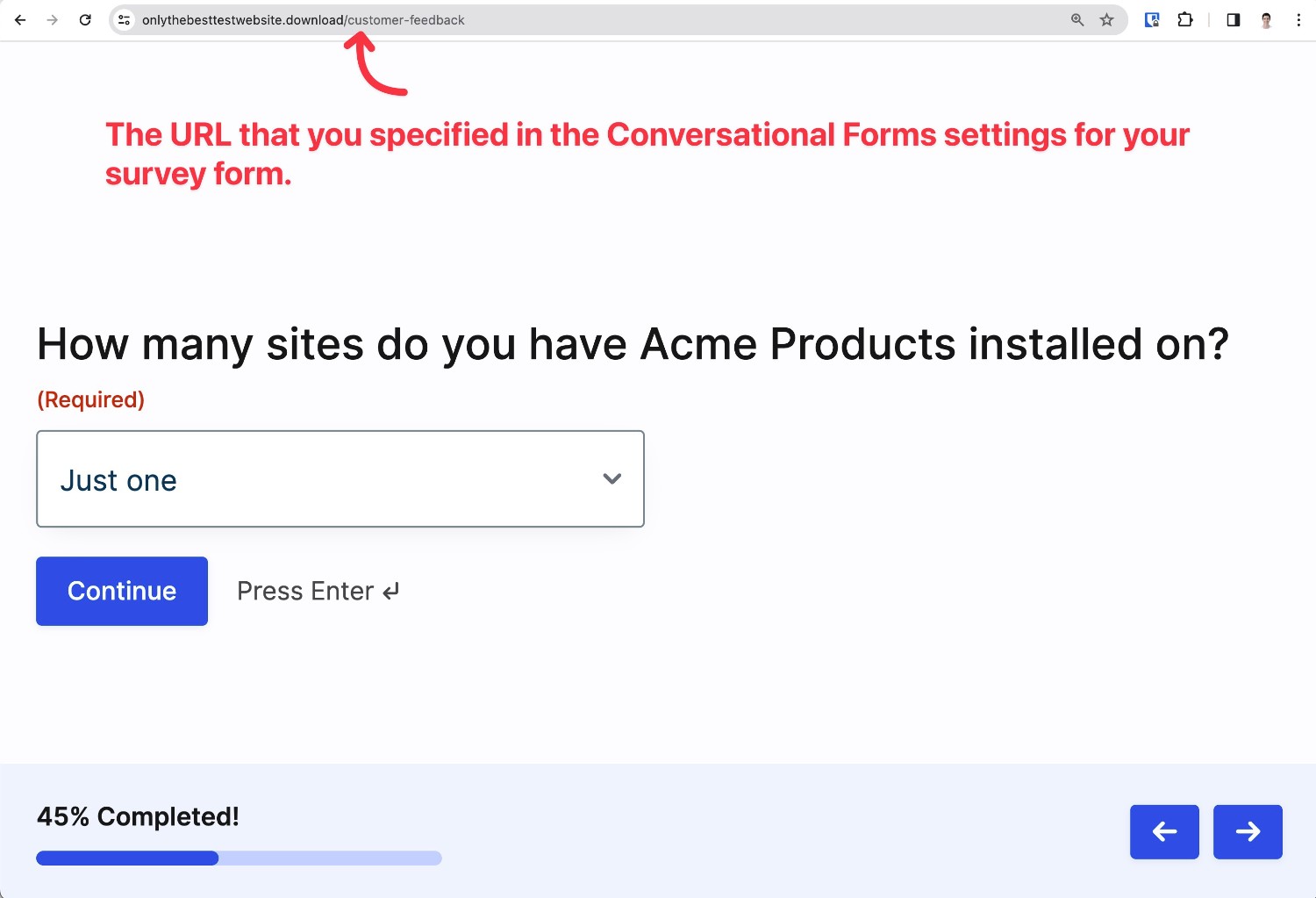 Access the conversational form URL