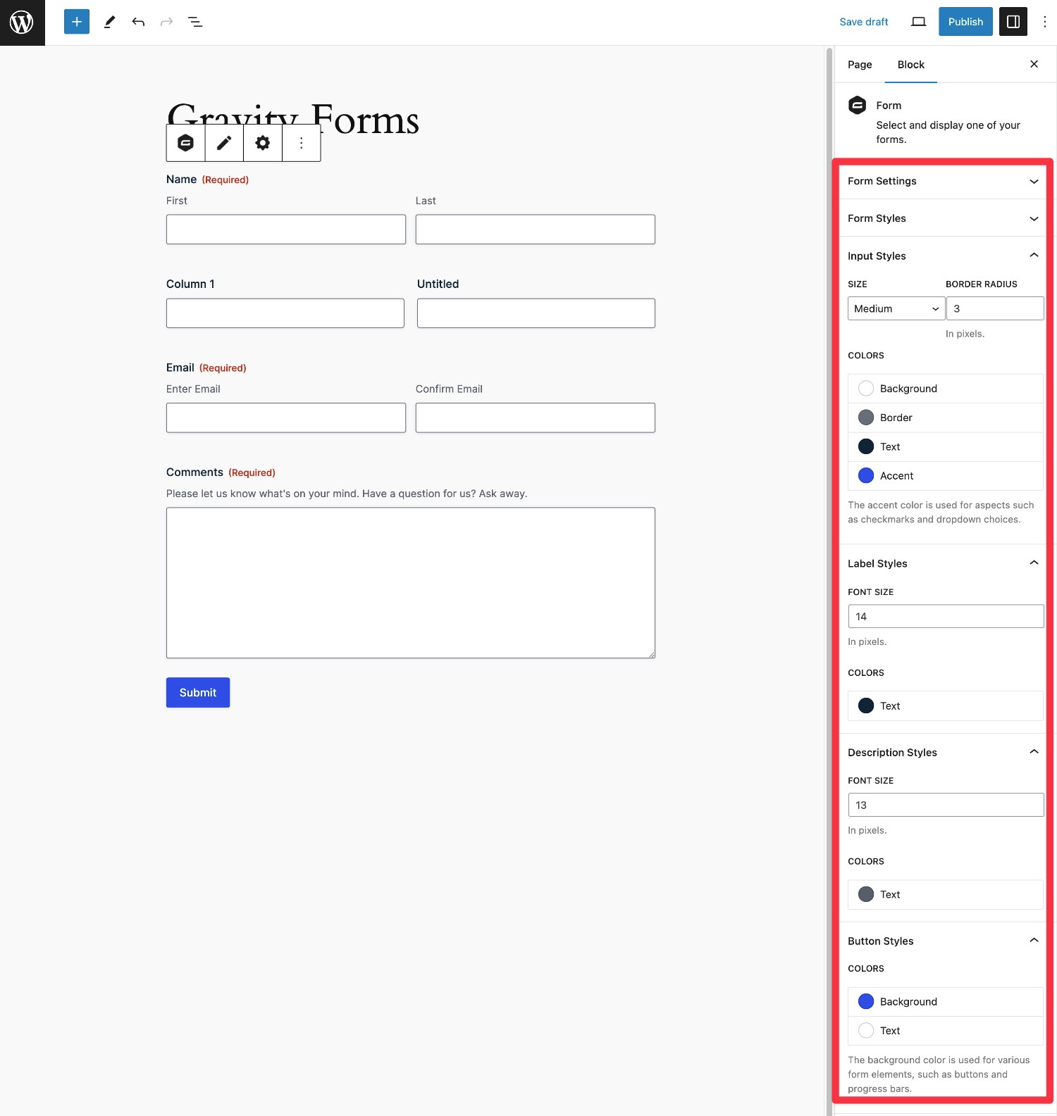 Gravity Forms embed and styling