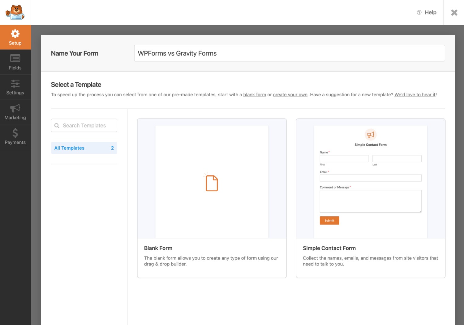 WPForms templates
