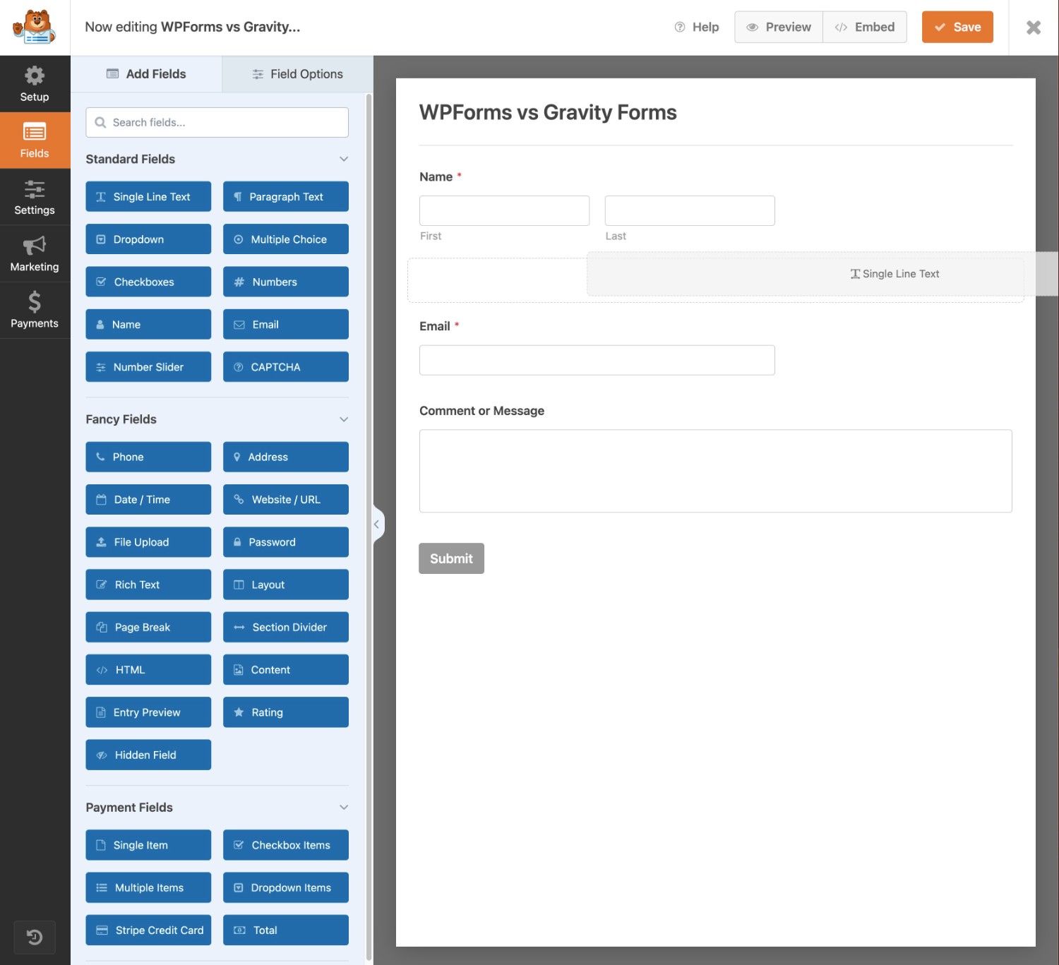 WPForms builder