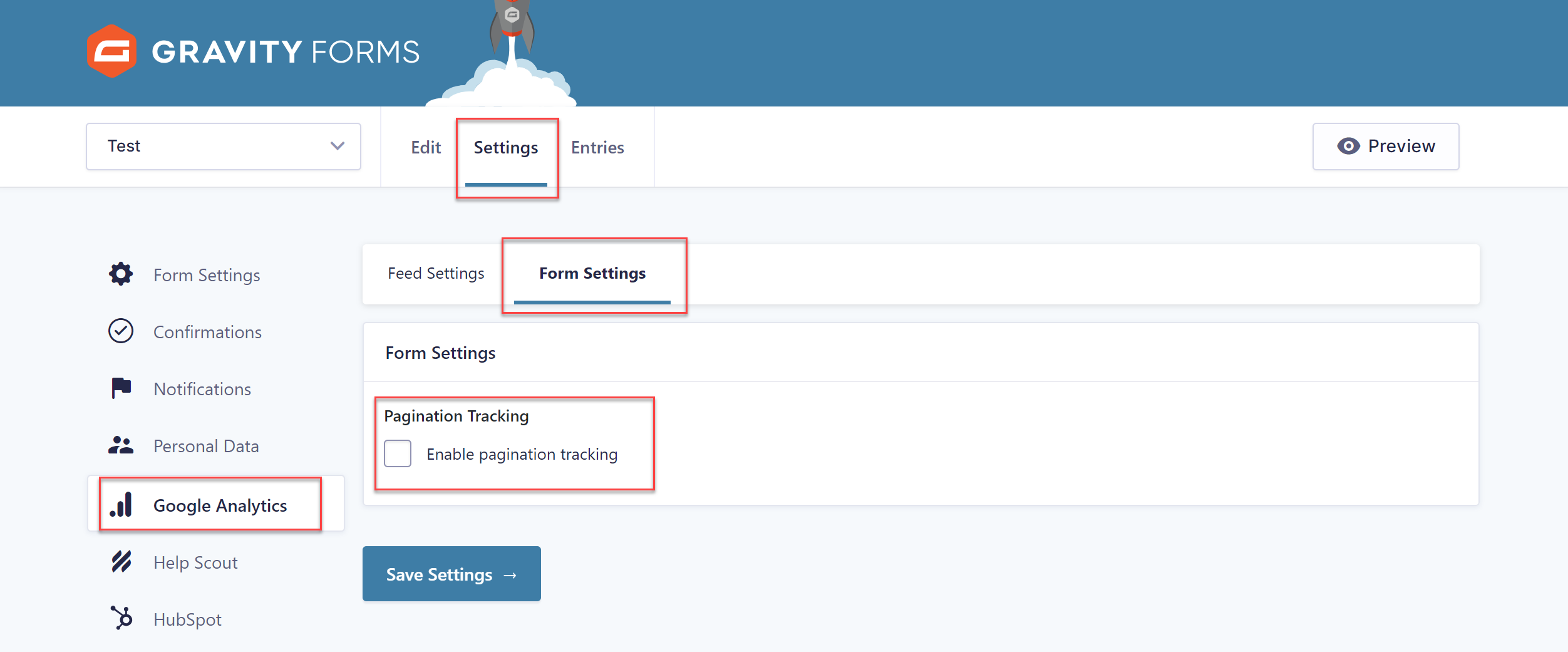 GA Form Settings