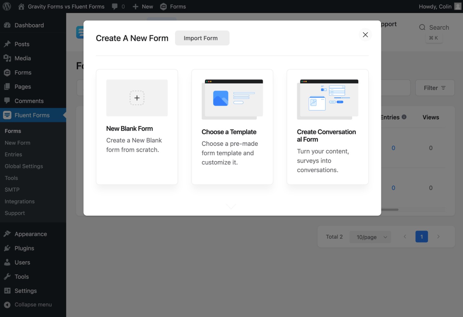 Fluent Forms adding a form