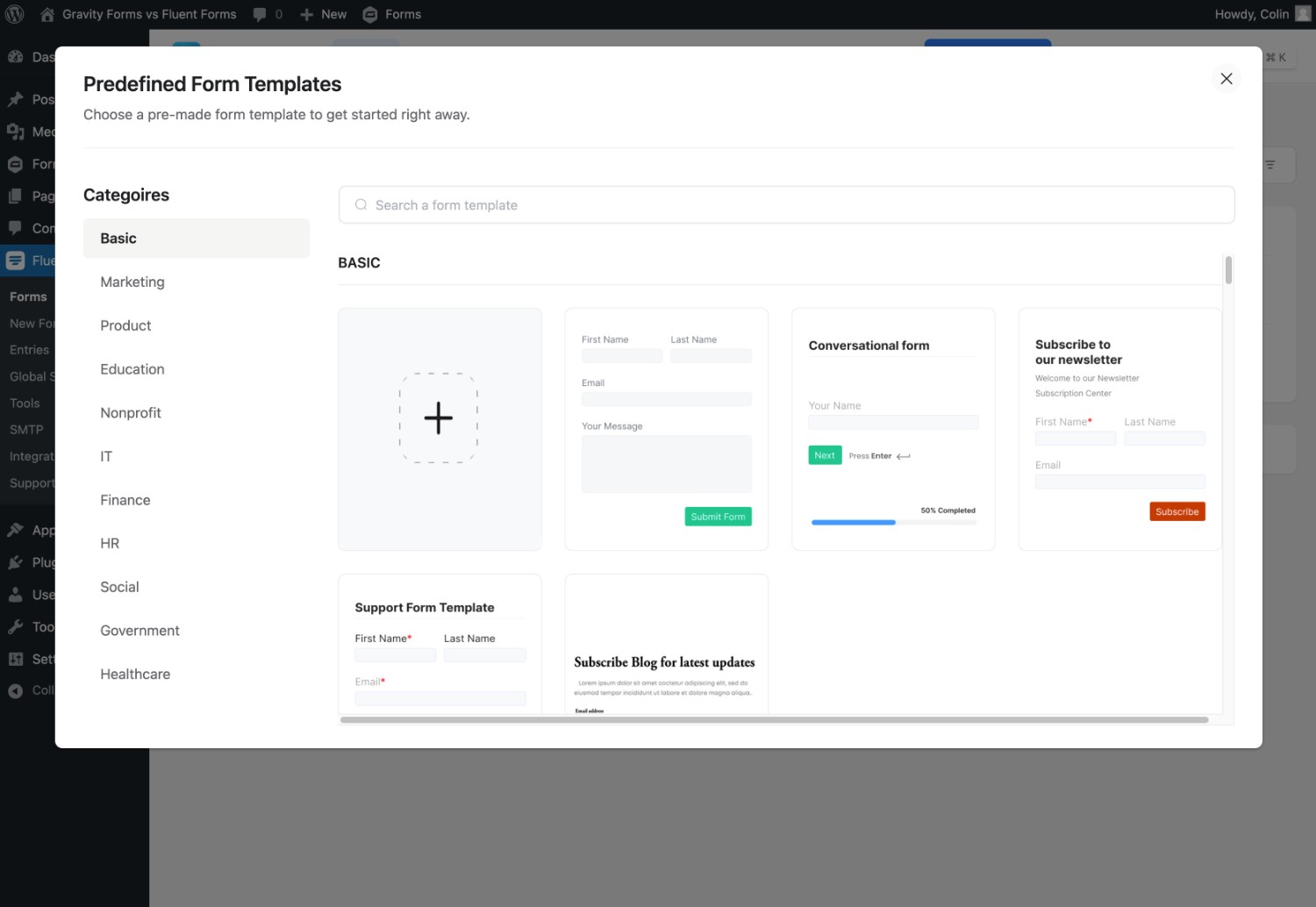 Fluent Forms template options