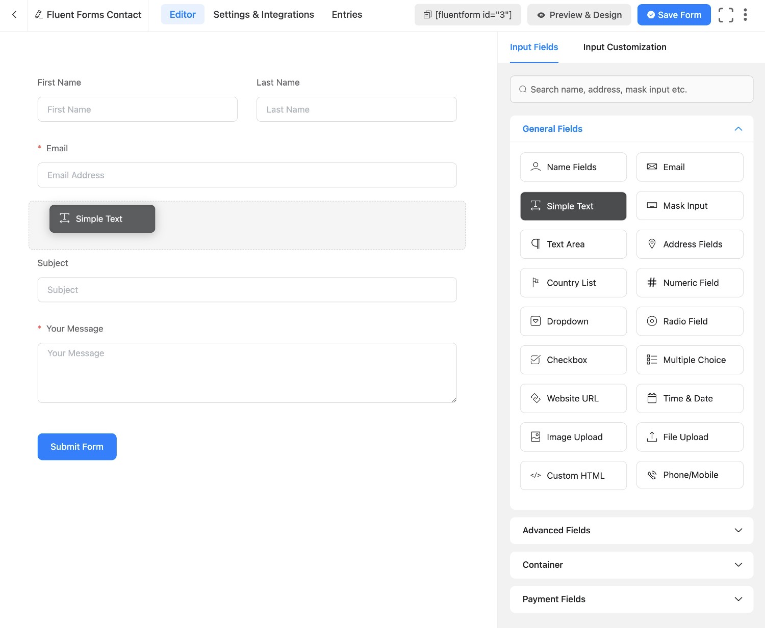 Fluent Forms builder
