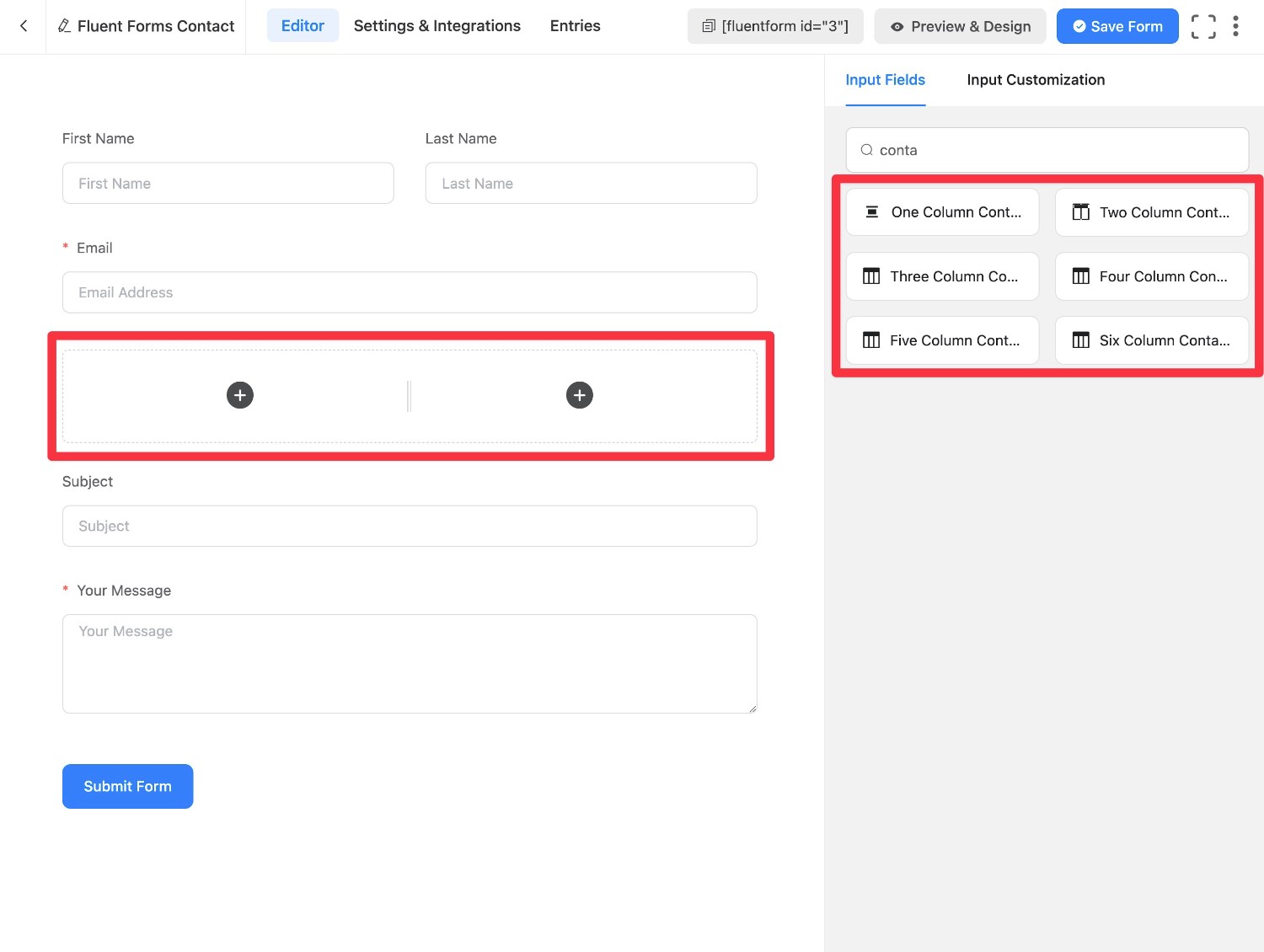 Fluent Forms multi-column forms