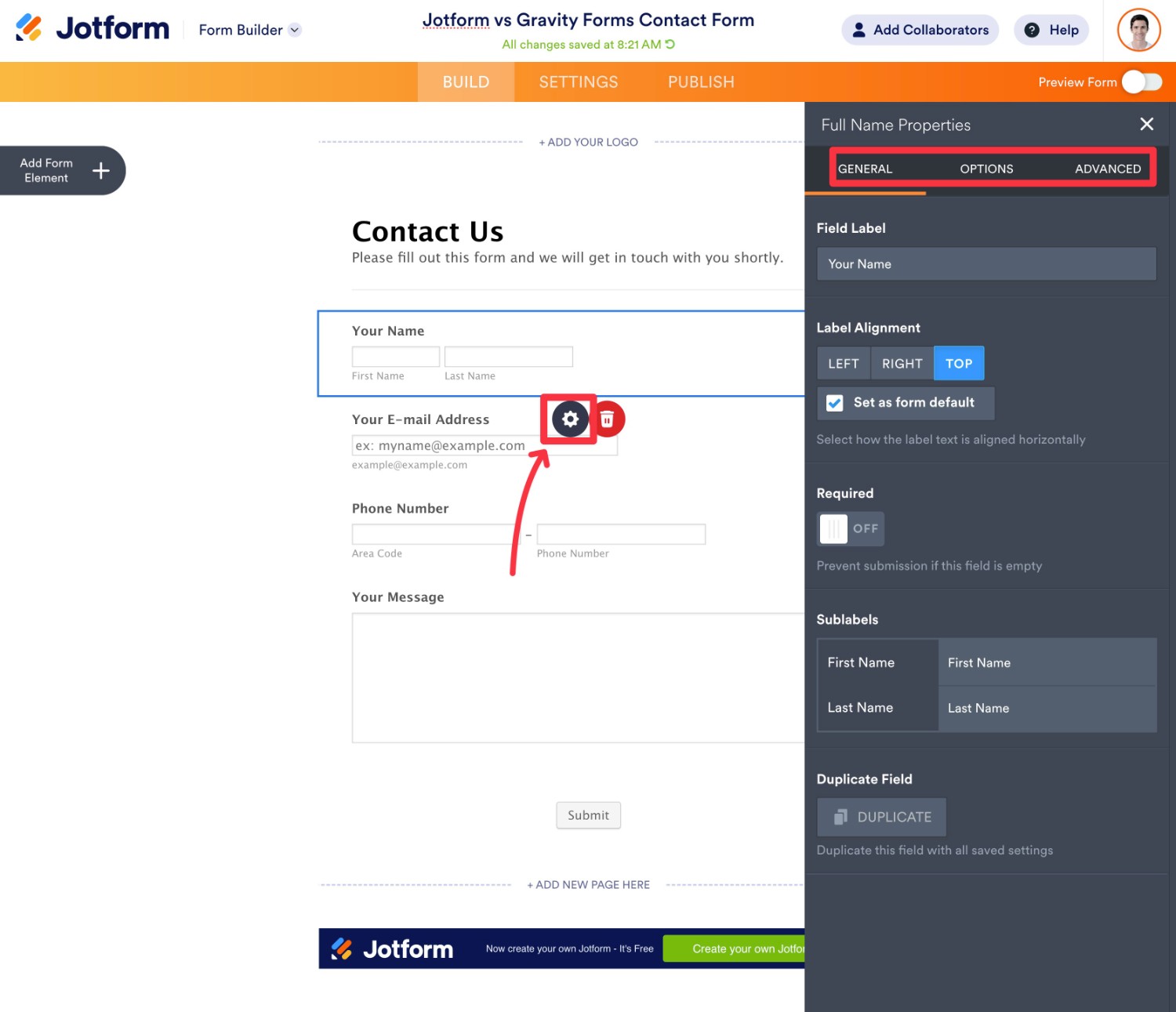 Jotform field options