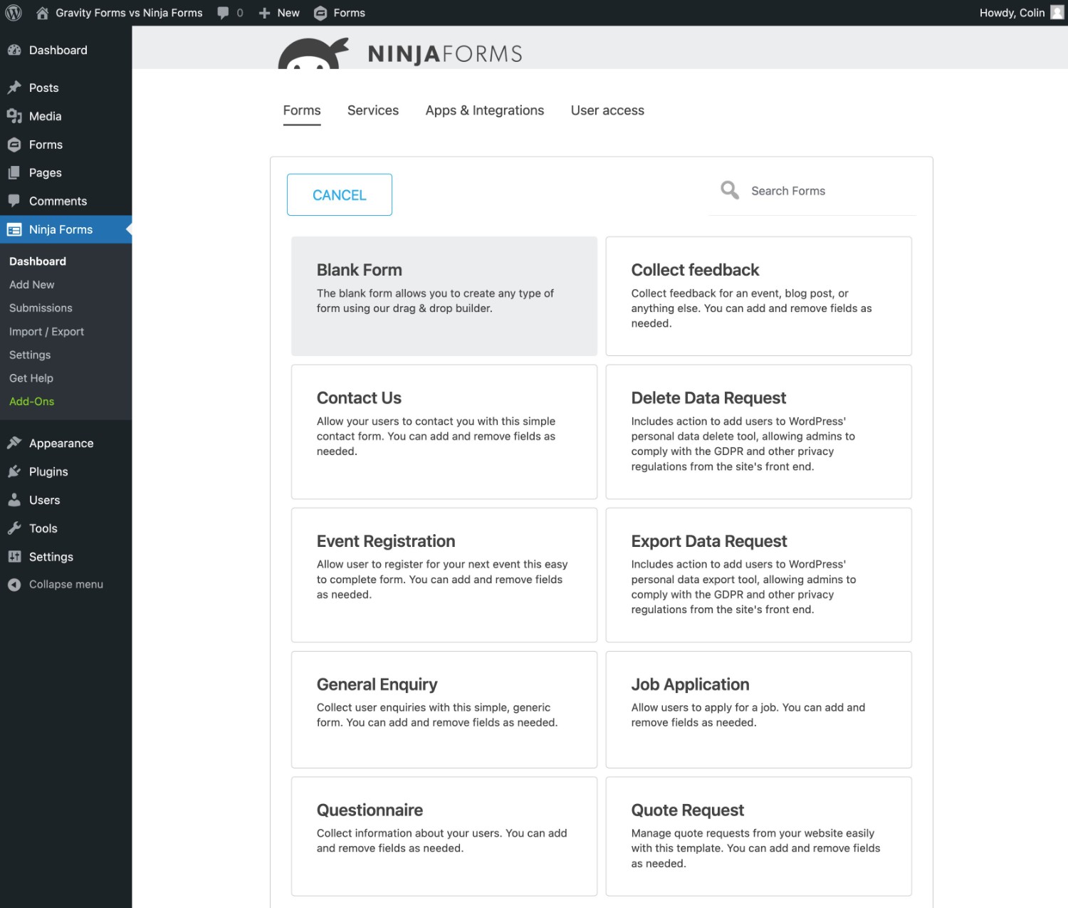 Ninja Forms pre-made templates