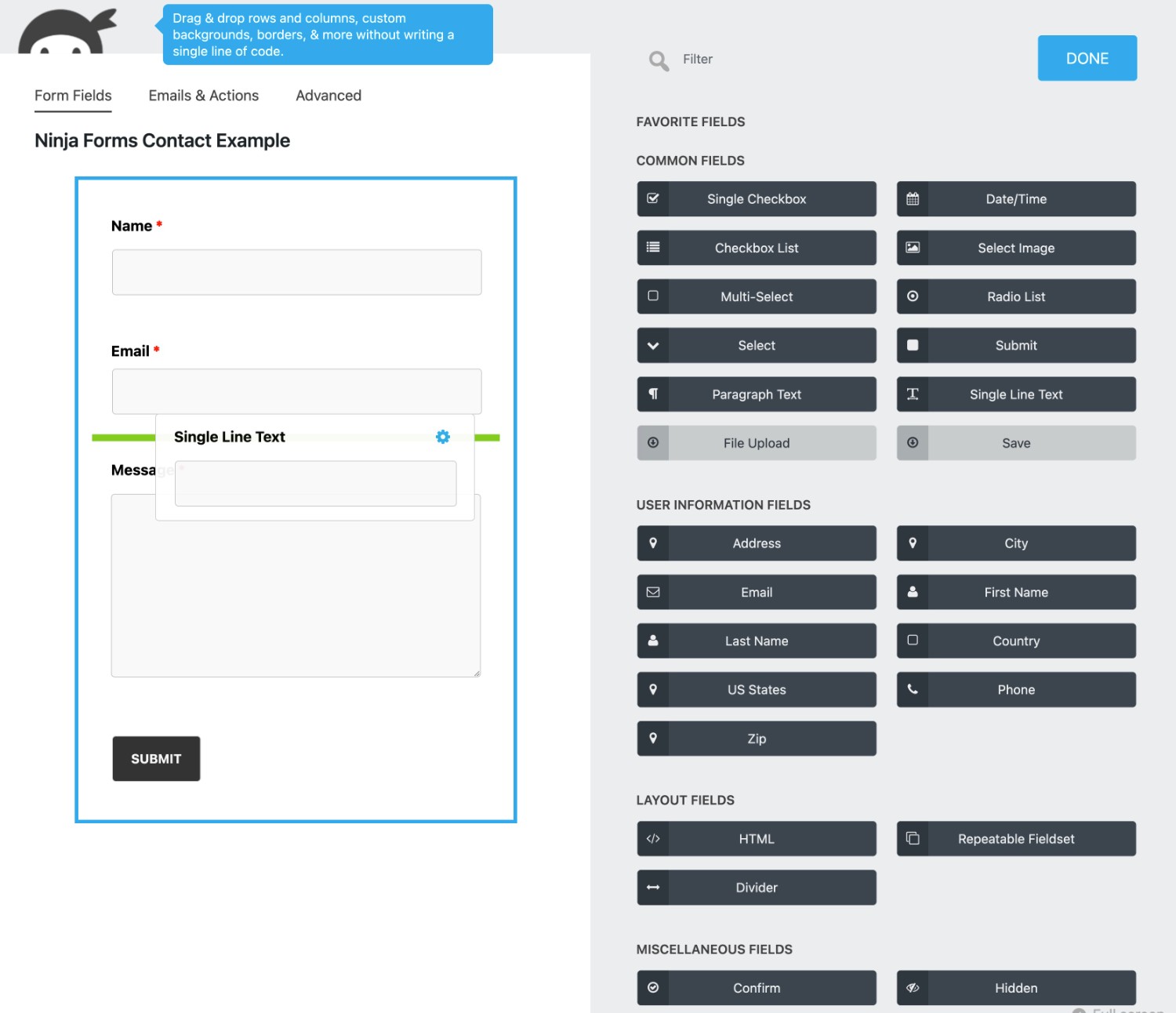 Adding fields to Ninja Forms