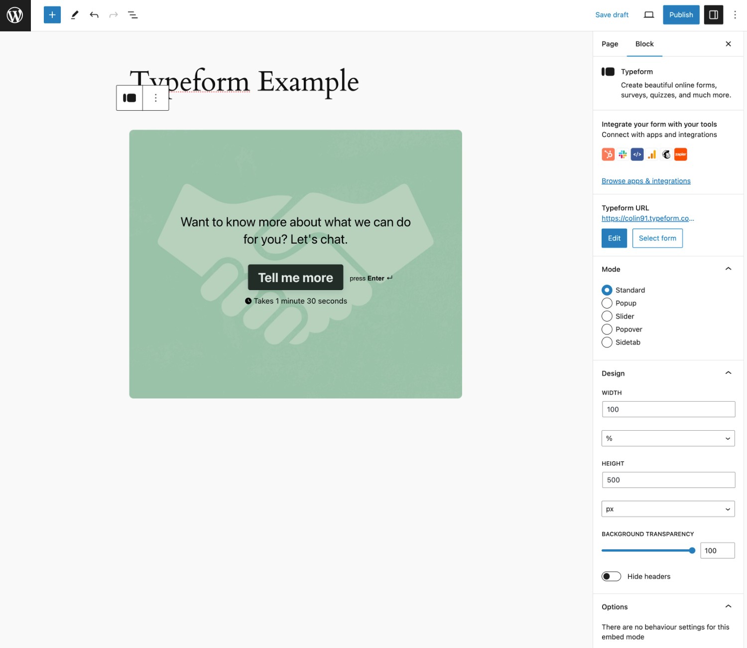 Typeform block embed