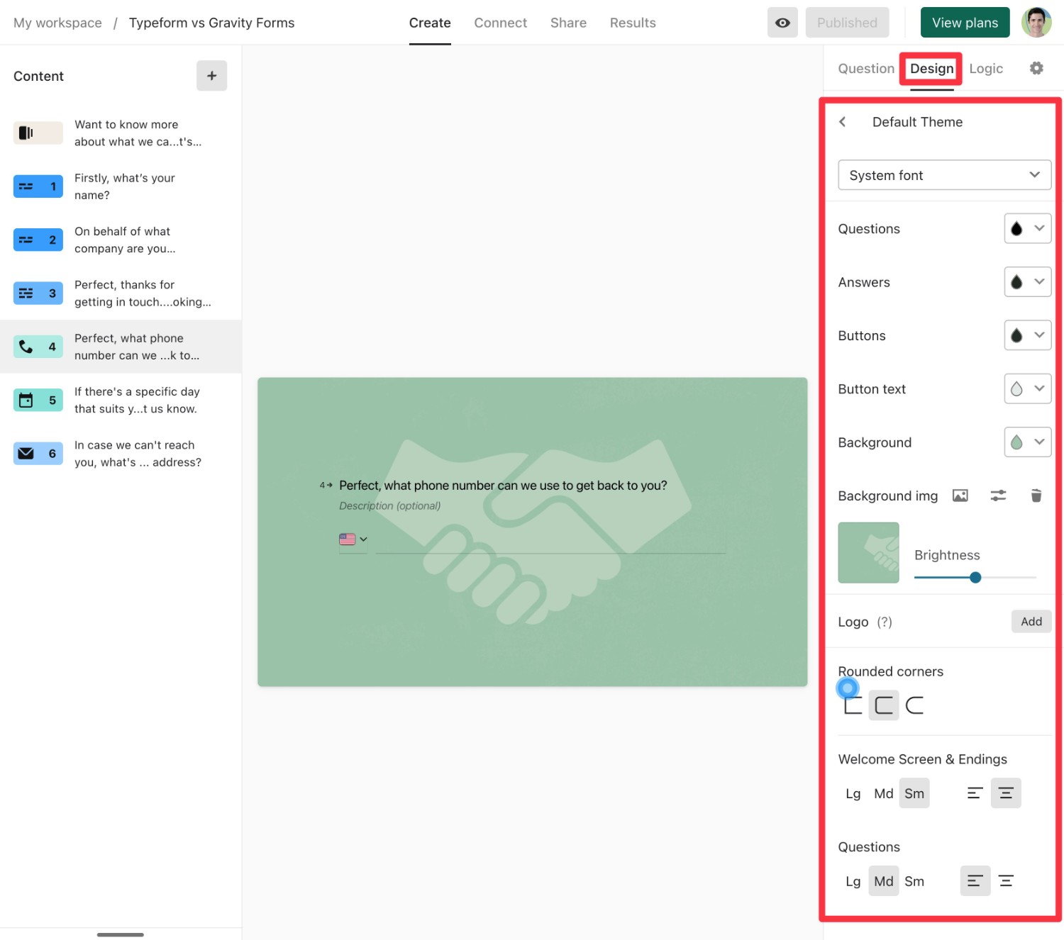 Typeform style options