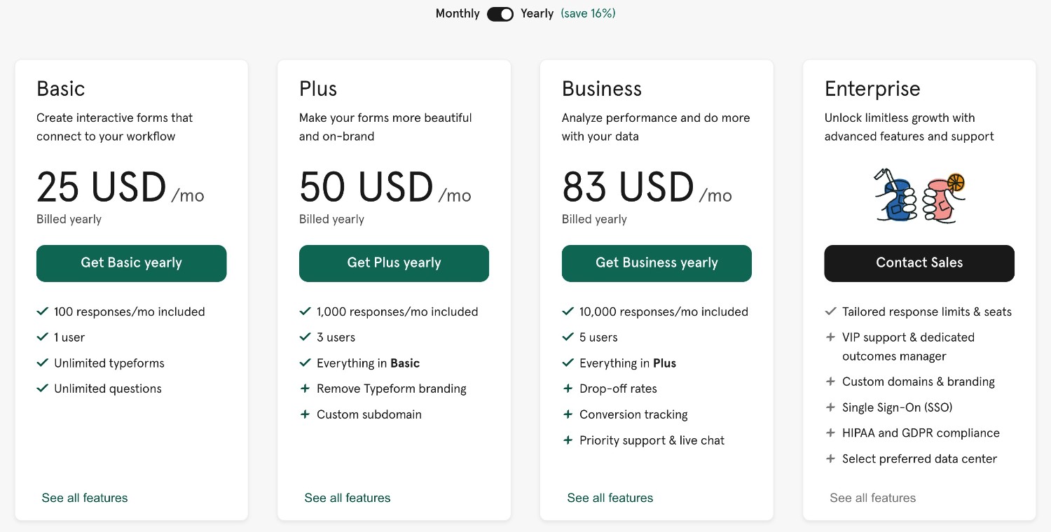 Typeform annual pricing