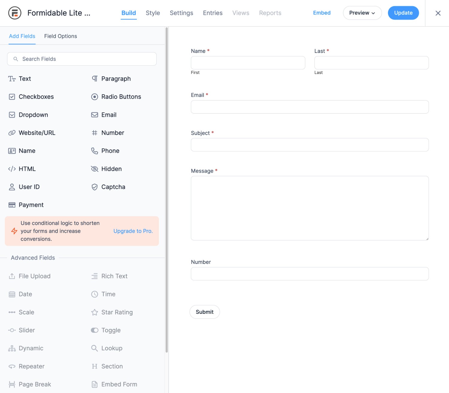 Formidable Forms builder
