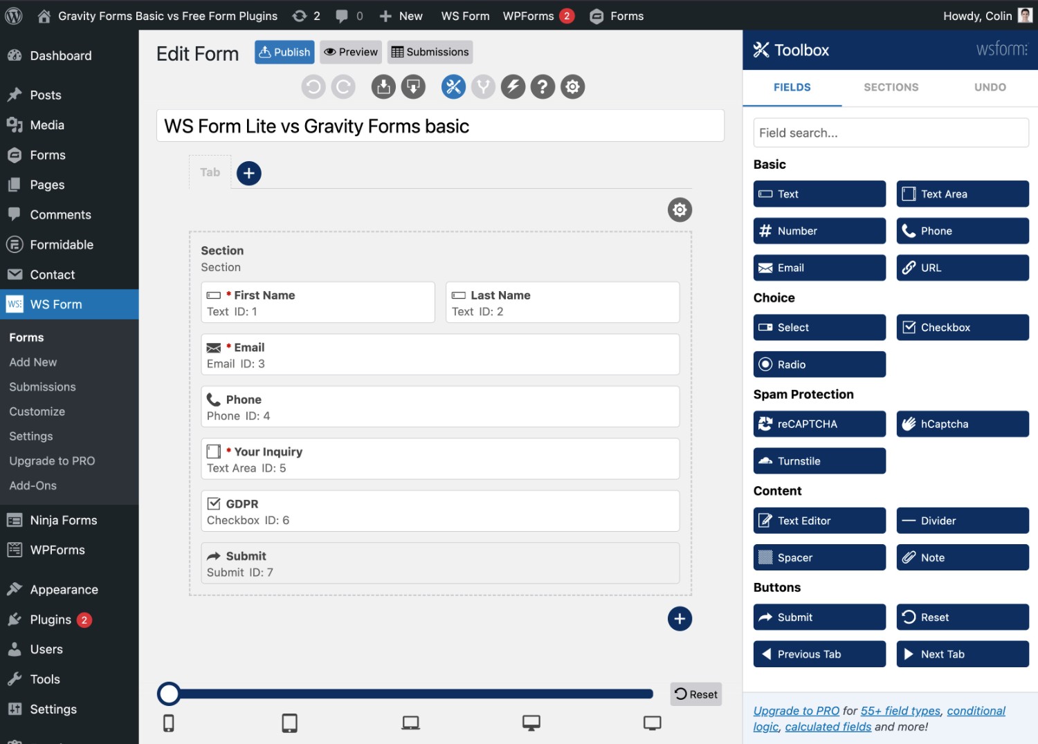 WS Form Lite builder