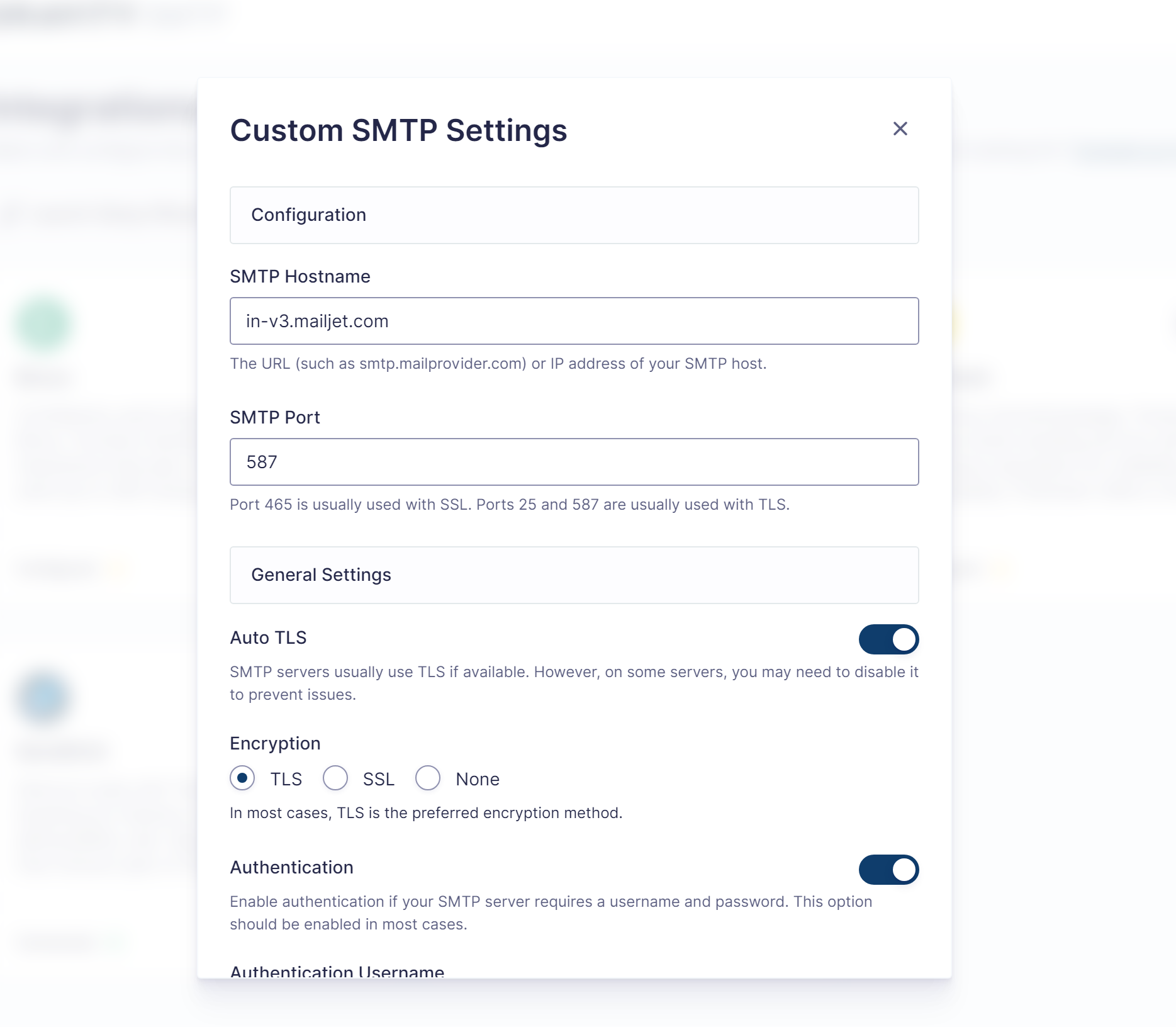 Custom SMTP Settings