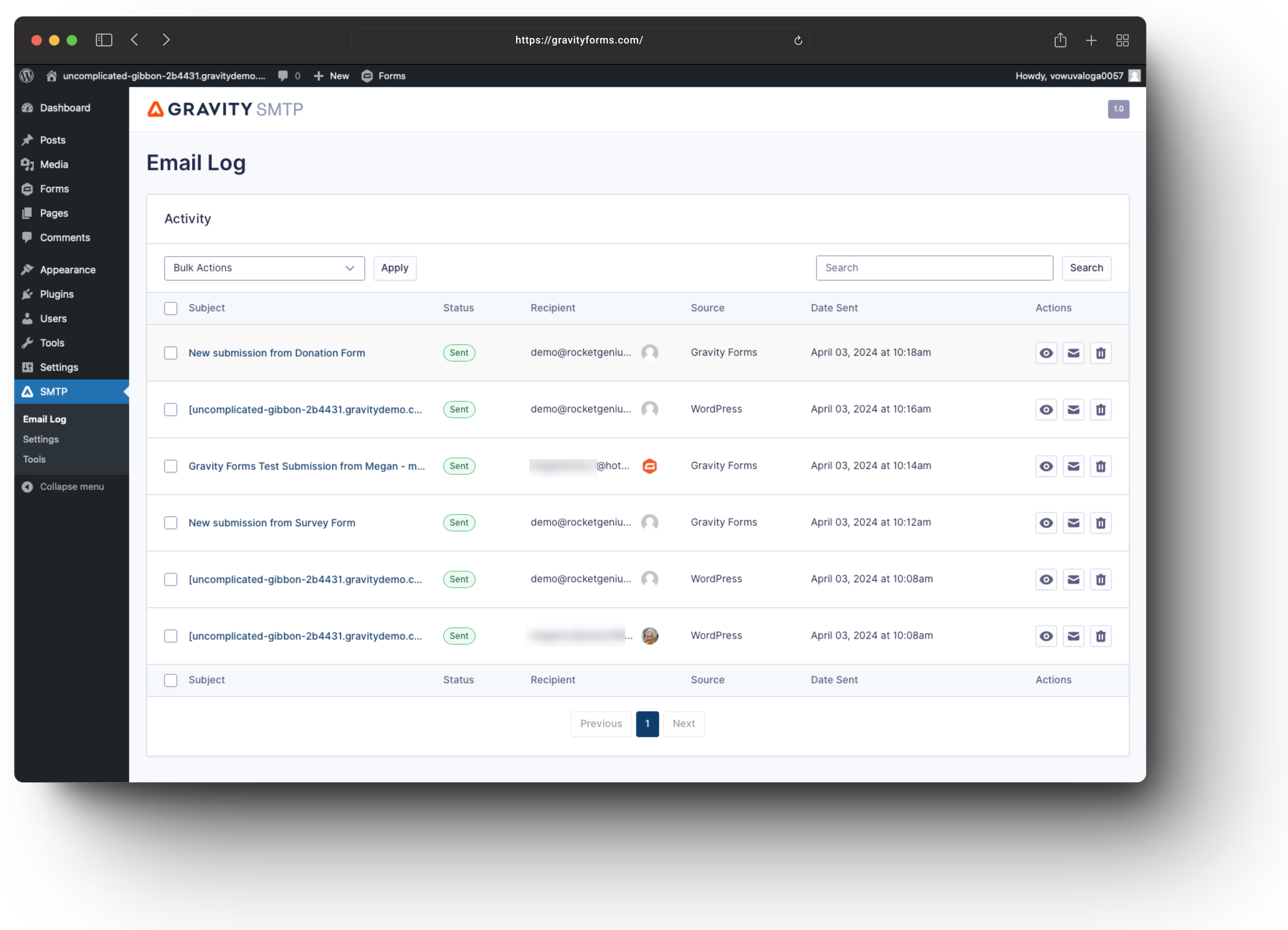 Gravity SMTP Email Log