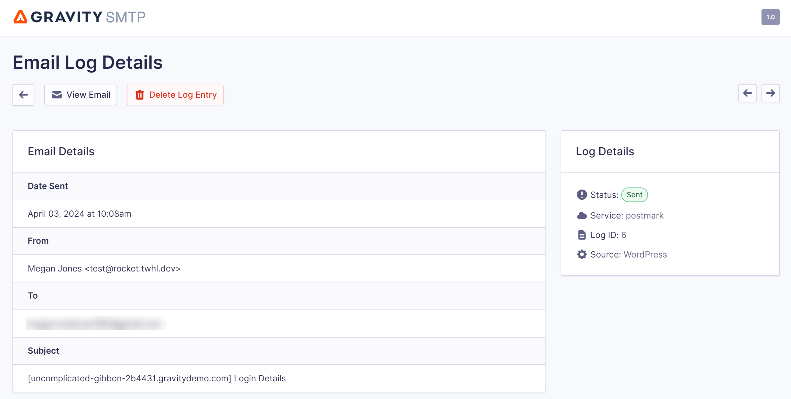 Gravity SMTP - Email Log Details