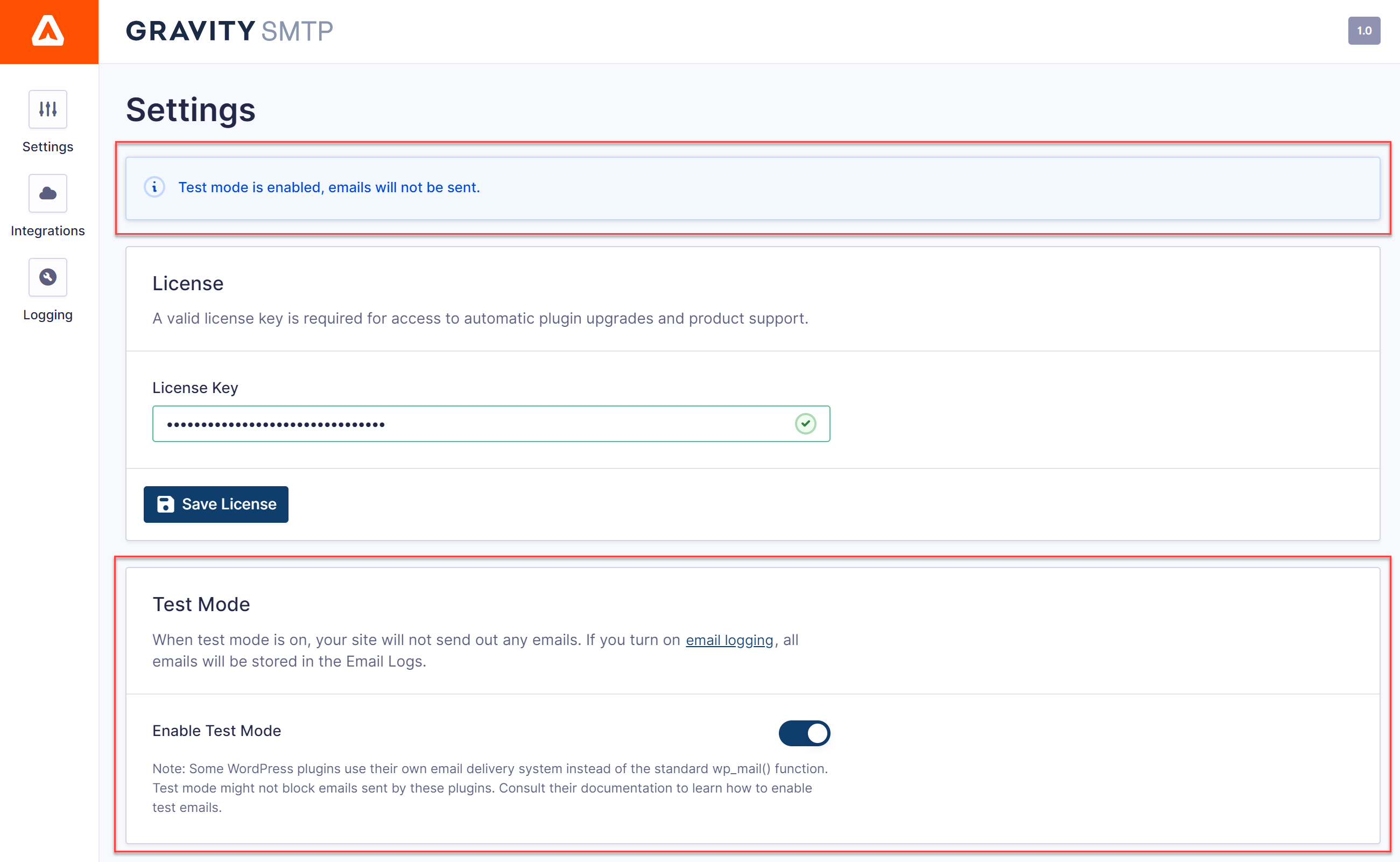 SMTP - Test Mode