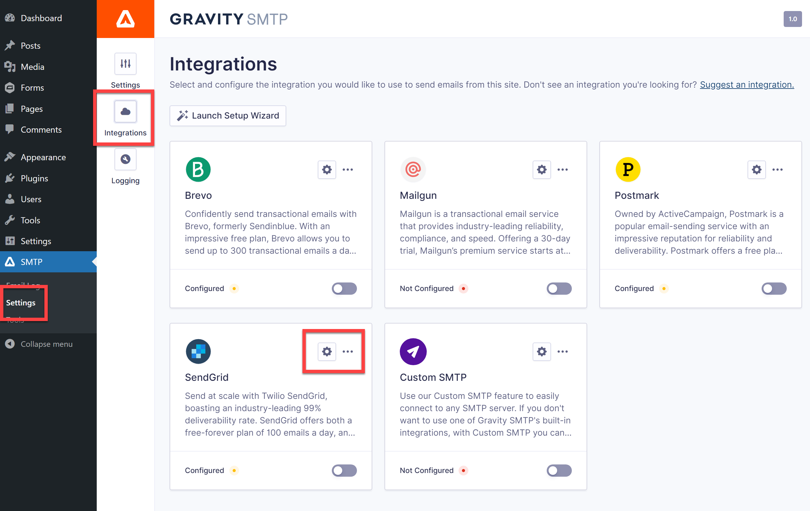 SendGrid Settings Gravity SMTP