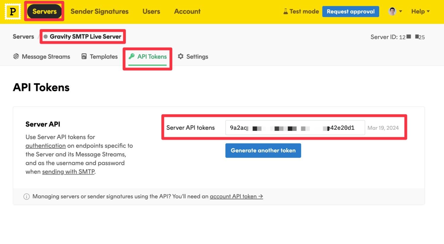 How to find Postmark server API token