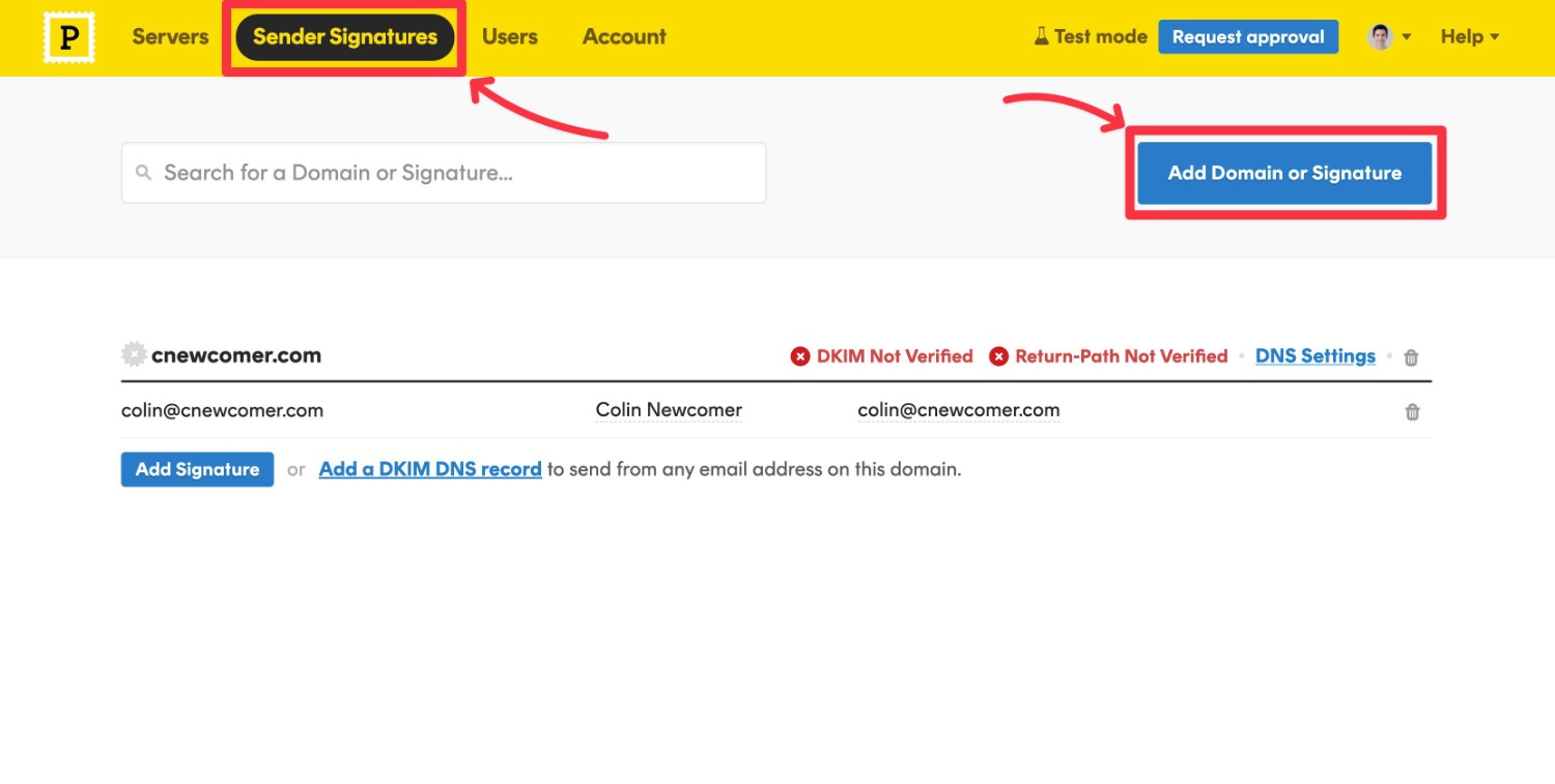 Add domain name to Postmark