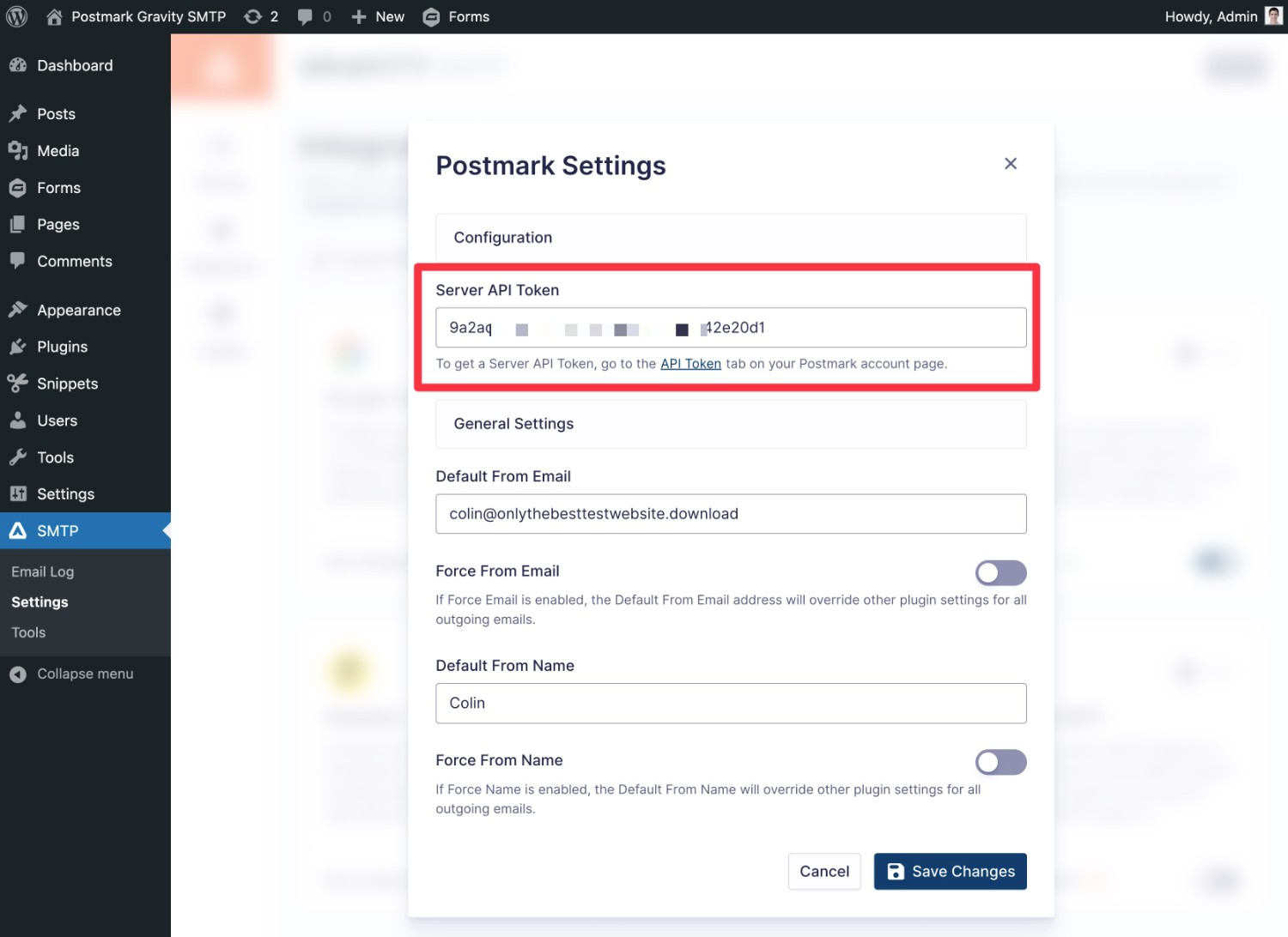 Configure Gravity SMTP postmark settings
