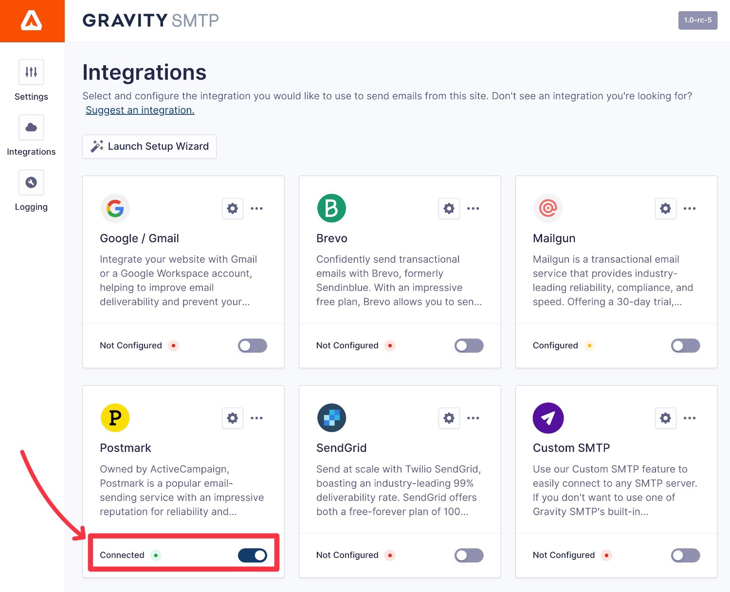 Enable Postmark sending in Gravity SMTP