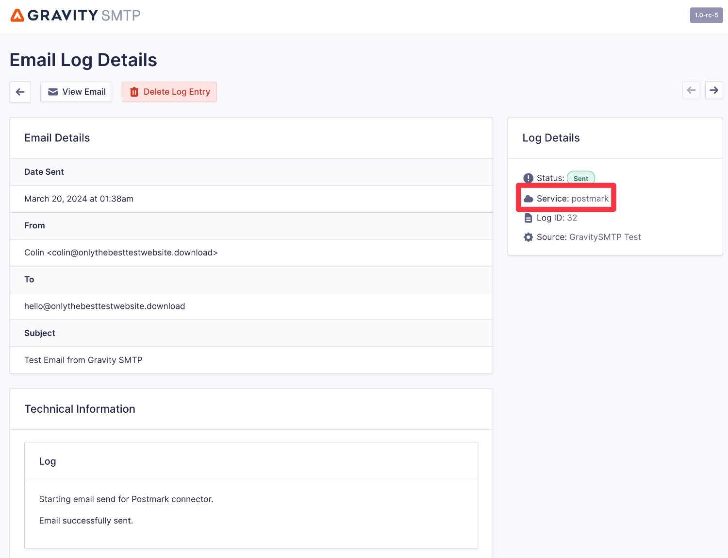 Gravity SMTP logging details